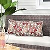 Pack of 2 Outdoor Waterproof Lumbar Rectangular Throw Pillow with Insert, Home Decorative Toss Pillows All Weather Cushion for Patio Garden Car Office (12x20 Inch, Botanical Red Orange)