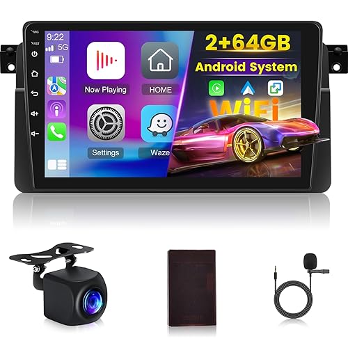 [2+64G] Autoradio Android 13 pour BMW E46 Series 3 1999-2005 avec sans Fil Carplay & Android Auto, Radio Tactile 9 Pouces avec WiFi GPS Mirror Link DSP FM/RDS Radio SWC+ AHD Caméra de Recul