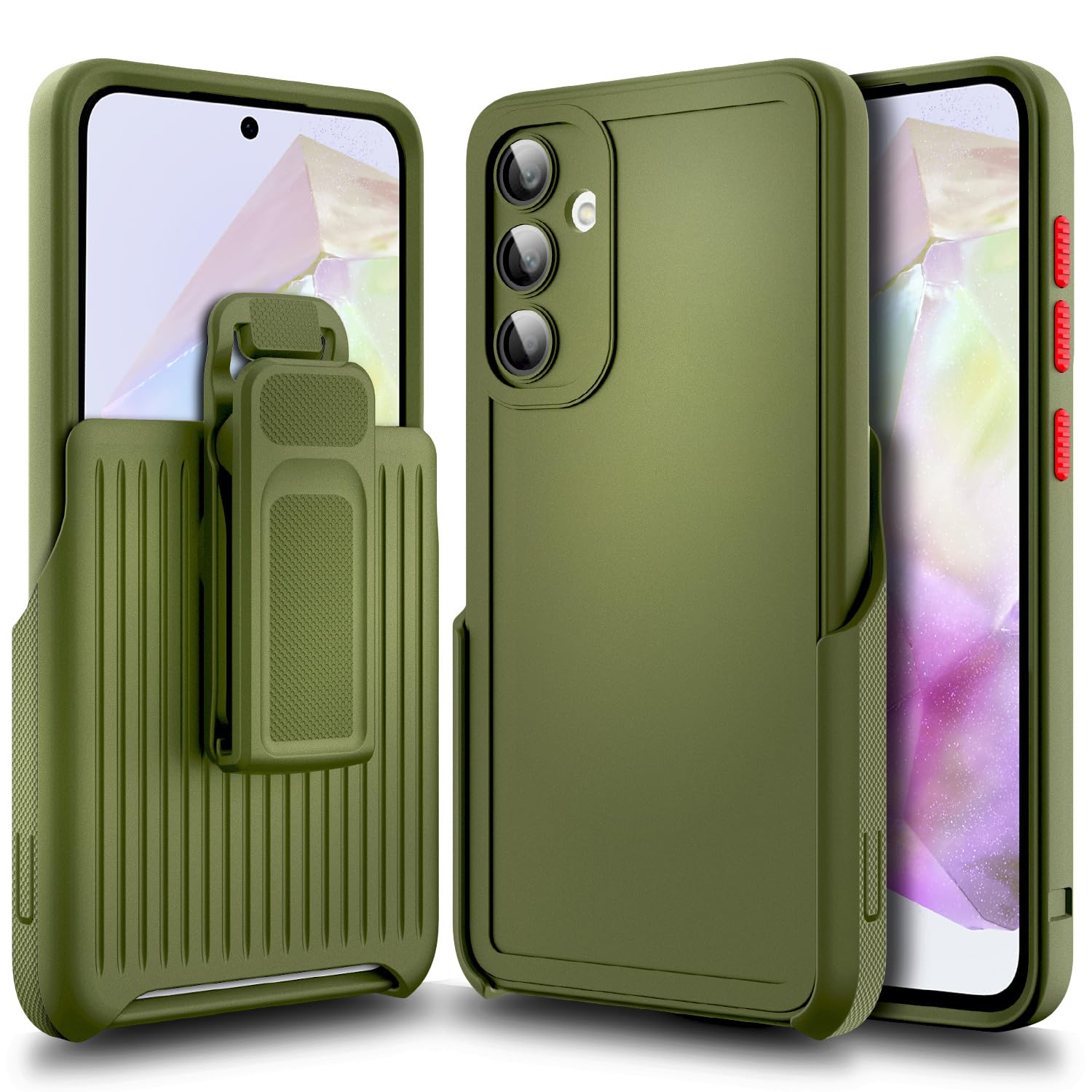 Compatible with Samsung Galaxy A35-5G Phone Case Green | Belt Clip Holster Kickstand Heavy Duty Protective Shockproof Armor Defender Cover with Built-in Tempered Glass Camera Lens Protector