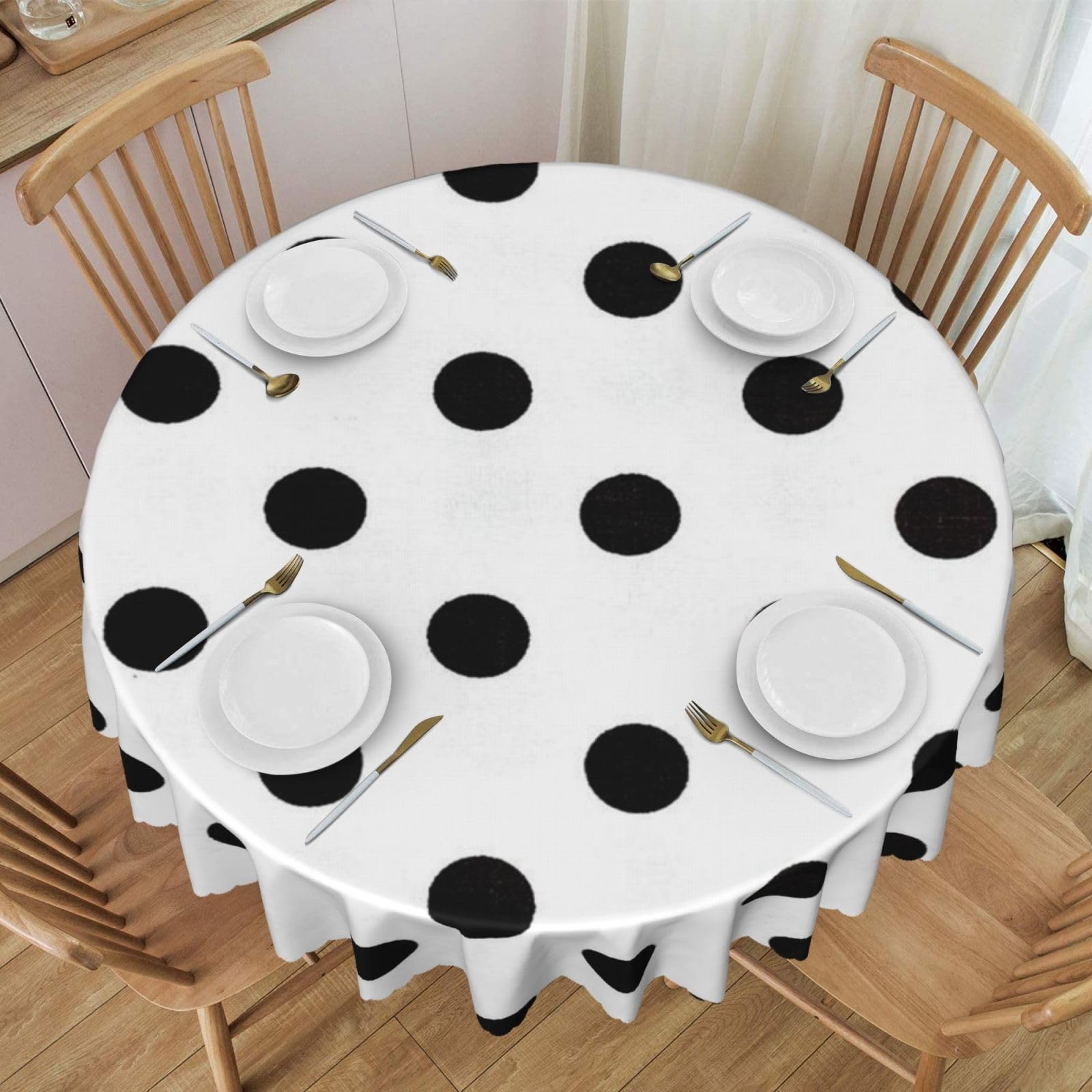 DCEHGEW 60 In Round Tablecloth with Lace, polka dot Printed Oilproof & Washable Fabric Picnic Table Cloth Table Covers