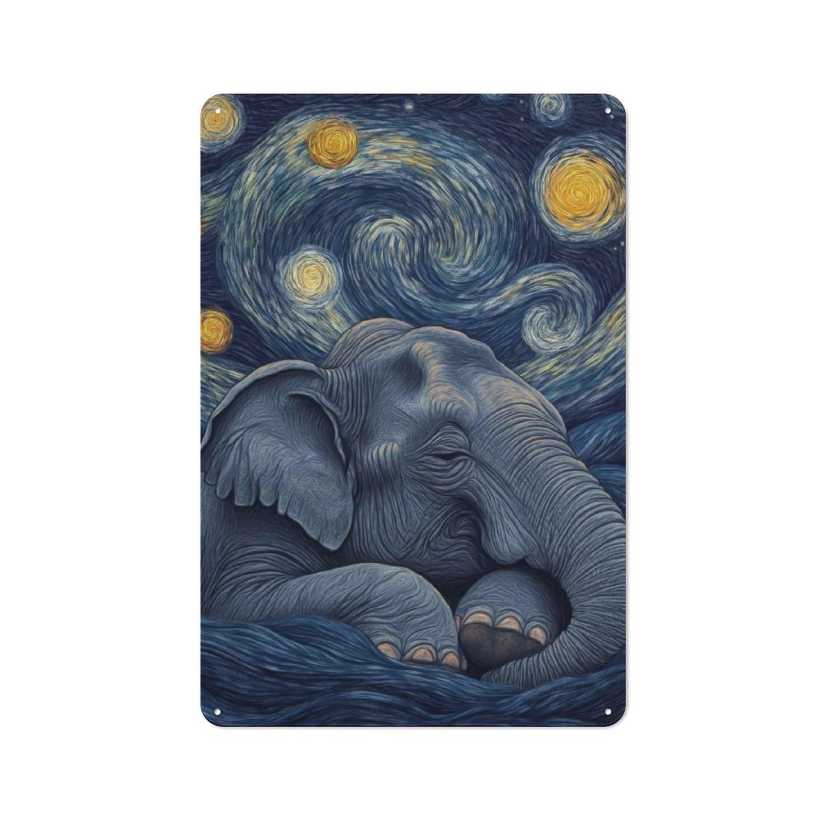 Junmoney Elephant Under Starry Night Vintage Tin Sign 30X20cm With For Man Cave Or Games Room, Suited To Wall Displays In Games Rooms And Man Caves