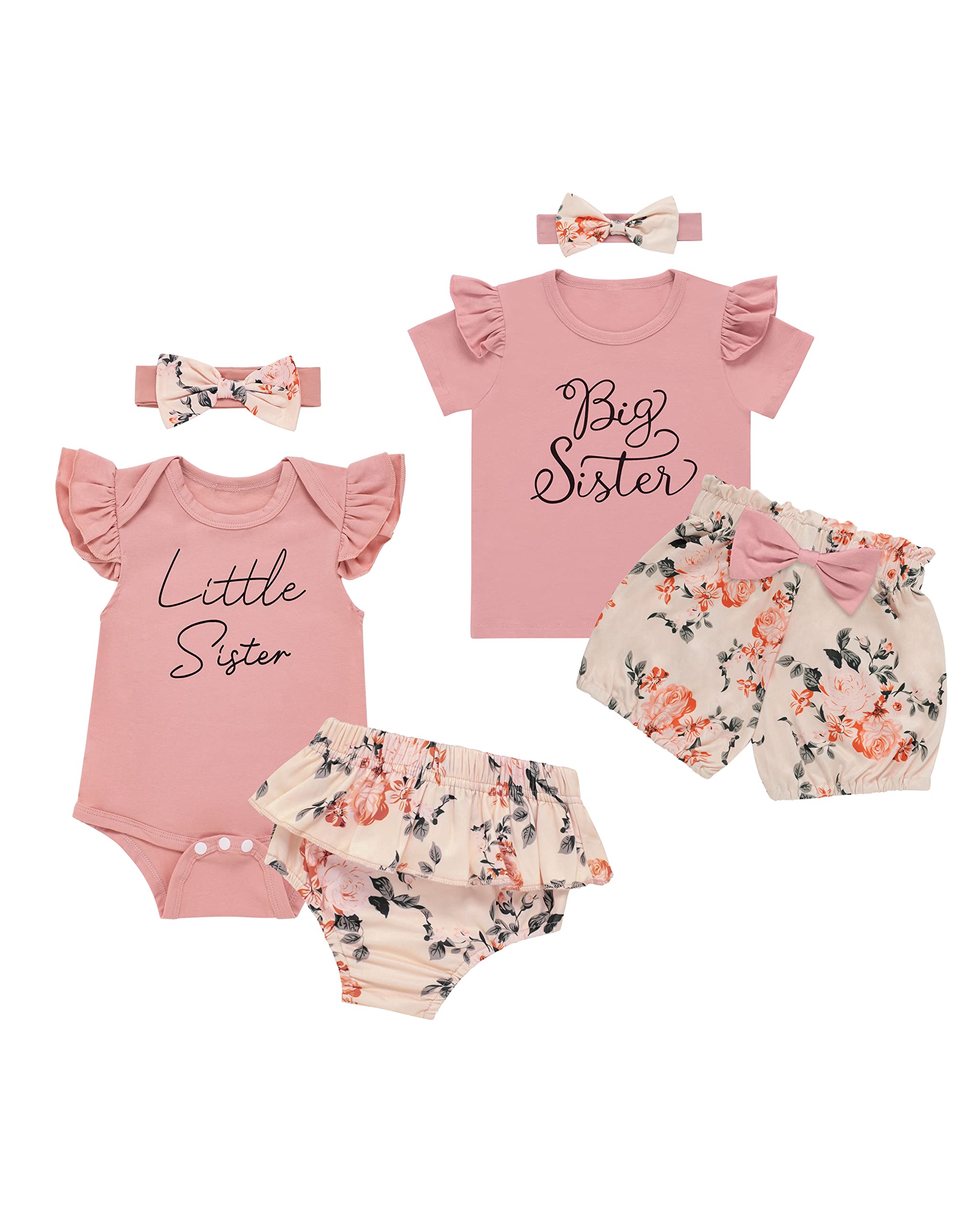 Kewlent Baby Girl 3PCS Little Sister Outfit Short Set Pink Clothes (Pink07,0-3 Months)