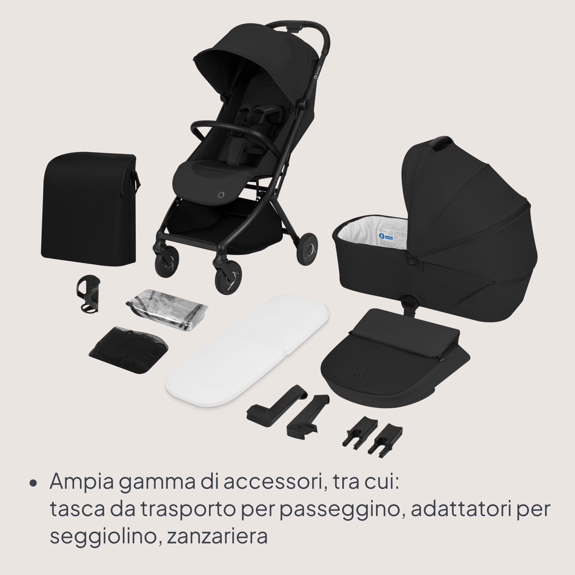 Lionelo Sia Flex Passeggino 2 in 1 (0-4 anni, 0-22 kg) Navicella Pieghevole | Ultraleggero, Compatto da Città, Chiusura con una Mano, UPF50+, Ventilazione 3D, Fibbia Magnetica, Posizione Sdraiata