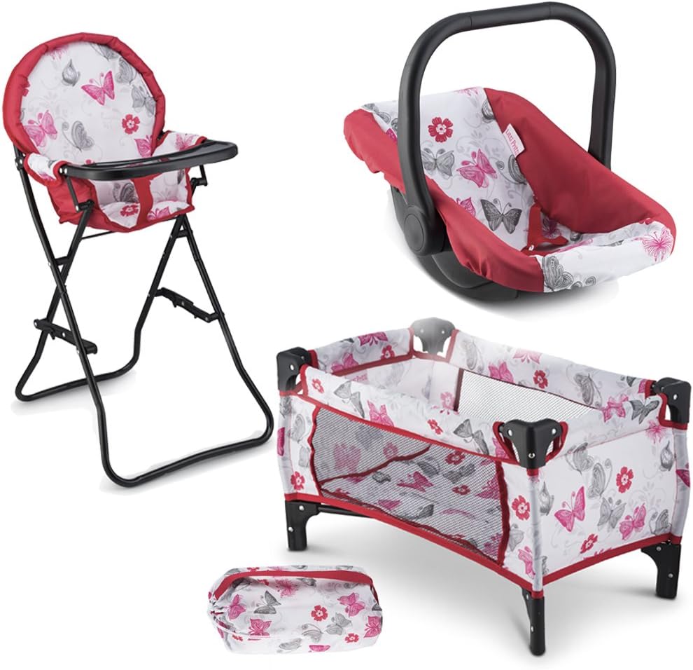 Litti Pritti 3 in 1 Doll Play Set 1 Doll Pack N Play. 2 Doll Bouncer 3.Doll High Chair. Fits 18'' Doll