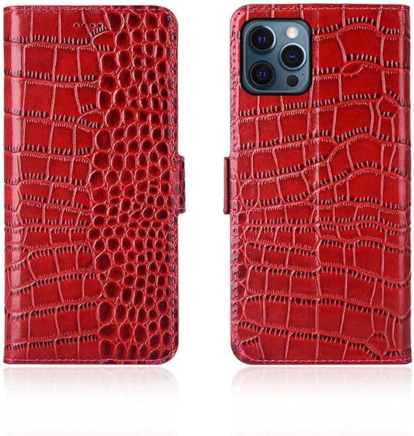 Étui en cuir motif crocodile pour Apple iPhone 12 Pro Max rouge