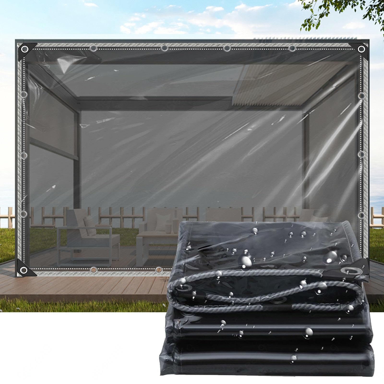 Black Transparent Heavy Duty Waterproof Tarpaulin,1m 2m 3m 4m 5m 6m 7m,LxW-3x3m/9.8x9.8ft
