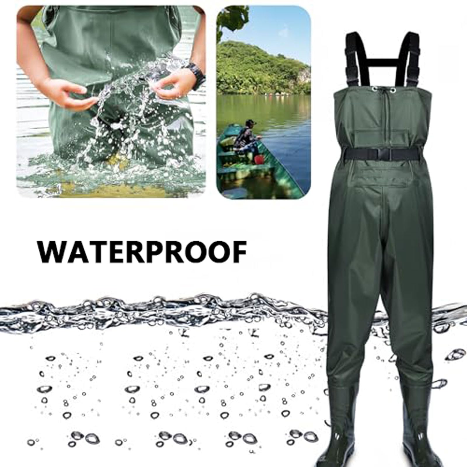 Trampolieri Stivali da Pesca Waders Pesca da Uomo con Stivali da Pesca Traspirante Impermeabili Chest Wader con cintura Tracolla Regolabile,Pantaloni da pesca per cantieri,pesca,fattorie,giardini