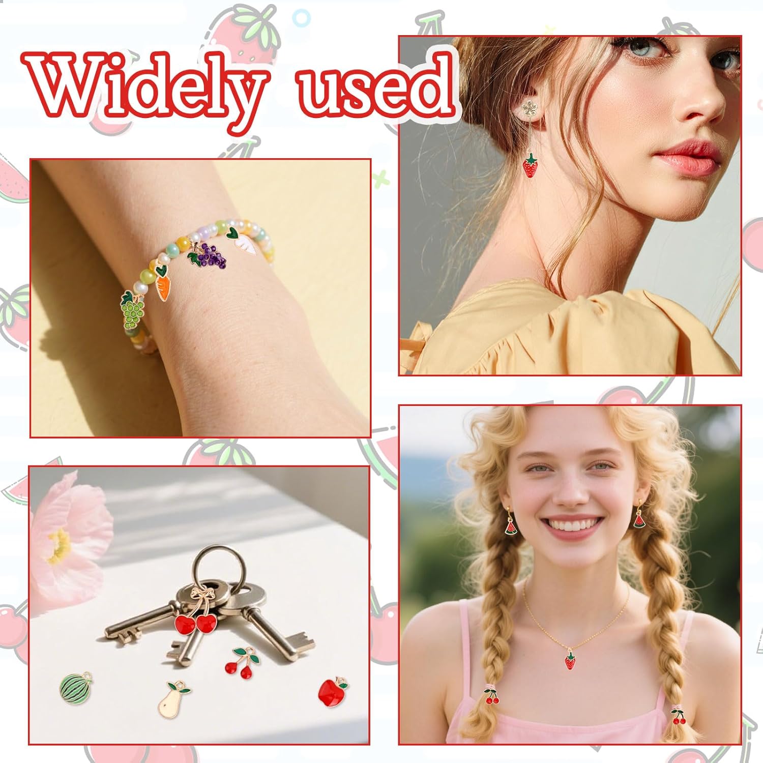 40pcs Fruit Charms Jewelry Making, Zinc Alloy Fruit Pendants Cherry Watermelon Strawberry Lemon Peach DIY Enamel Charms for Necklace Bracelet Earring - Image 7