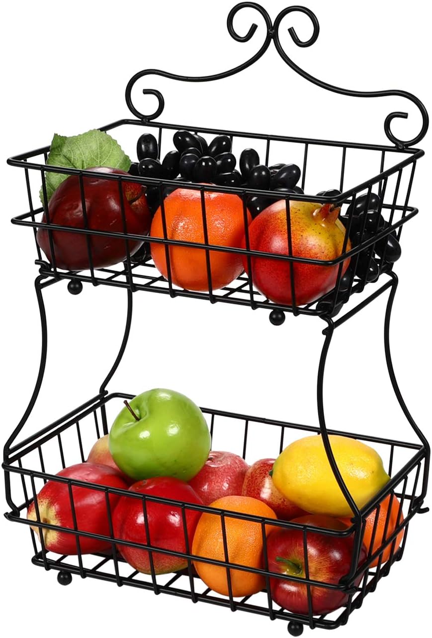 TQVAI Screwless 2 Tier Fruit Bread Basket Display Stand - Upgrade Version