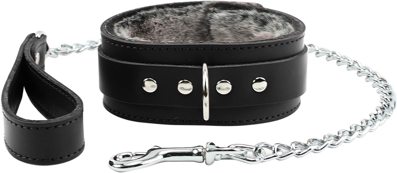 Atlanta Collar and Leash Handcrafted Premium Latigo Leather Fur Lining (Black, Small)