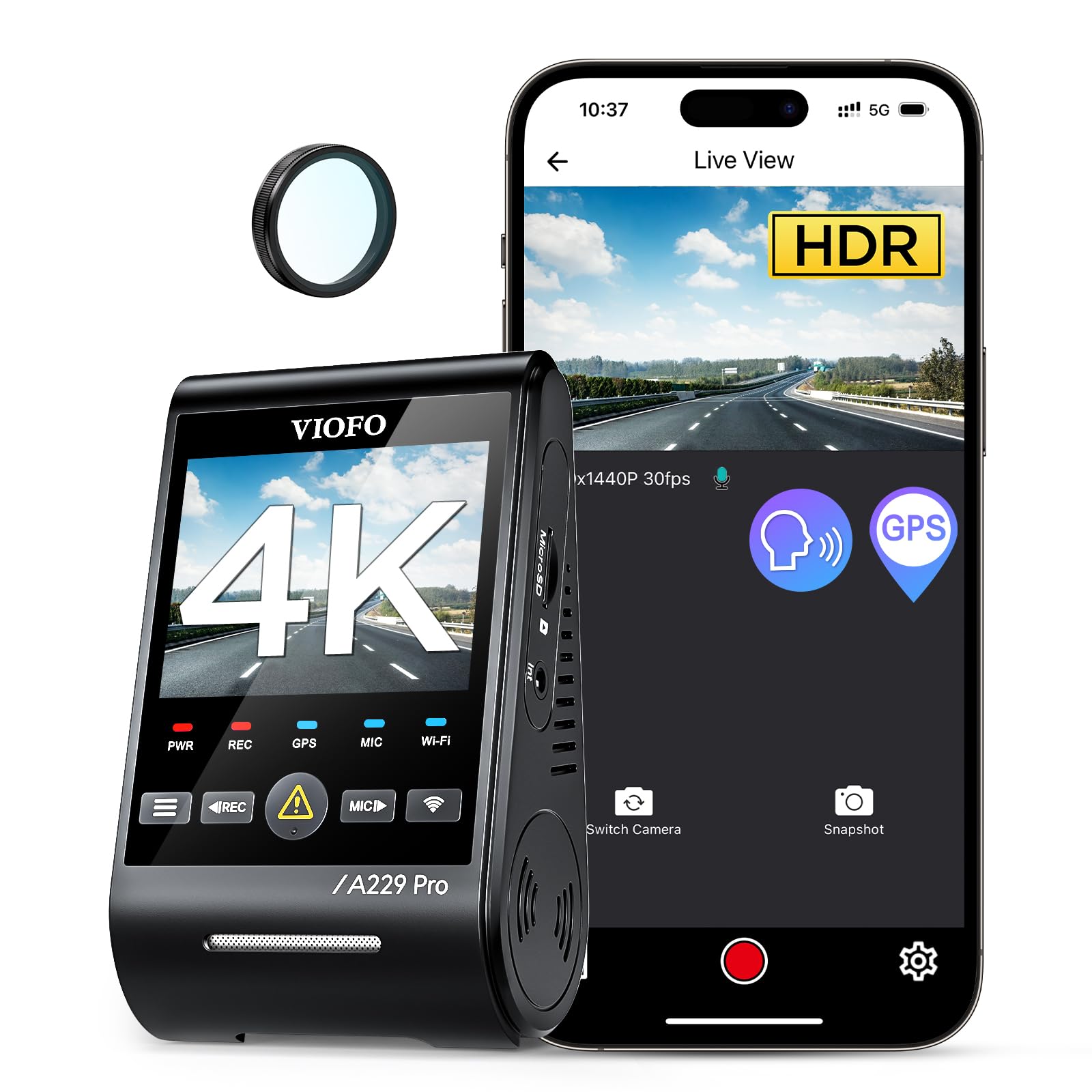 VIOFO A229 PRO 1CH 4K HDR Front Dash Cam with 8MP STARVIS 2 Sensor, Night Vision 2.0, Voice Control, 5GHz WiFi, 24H Parking Mode, Support 512GB Max