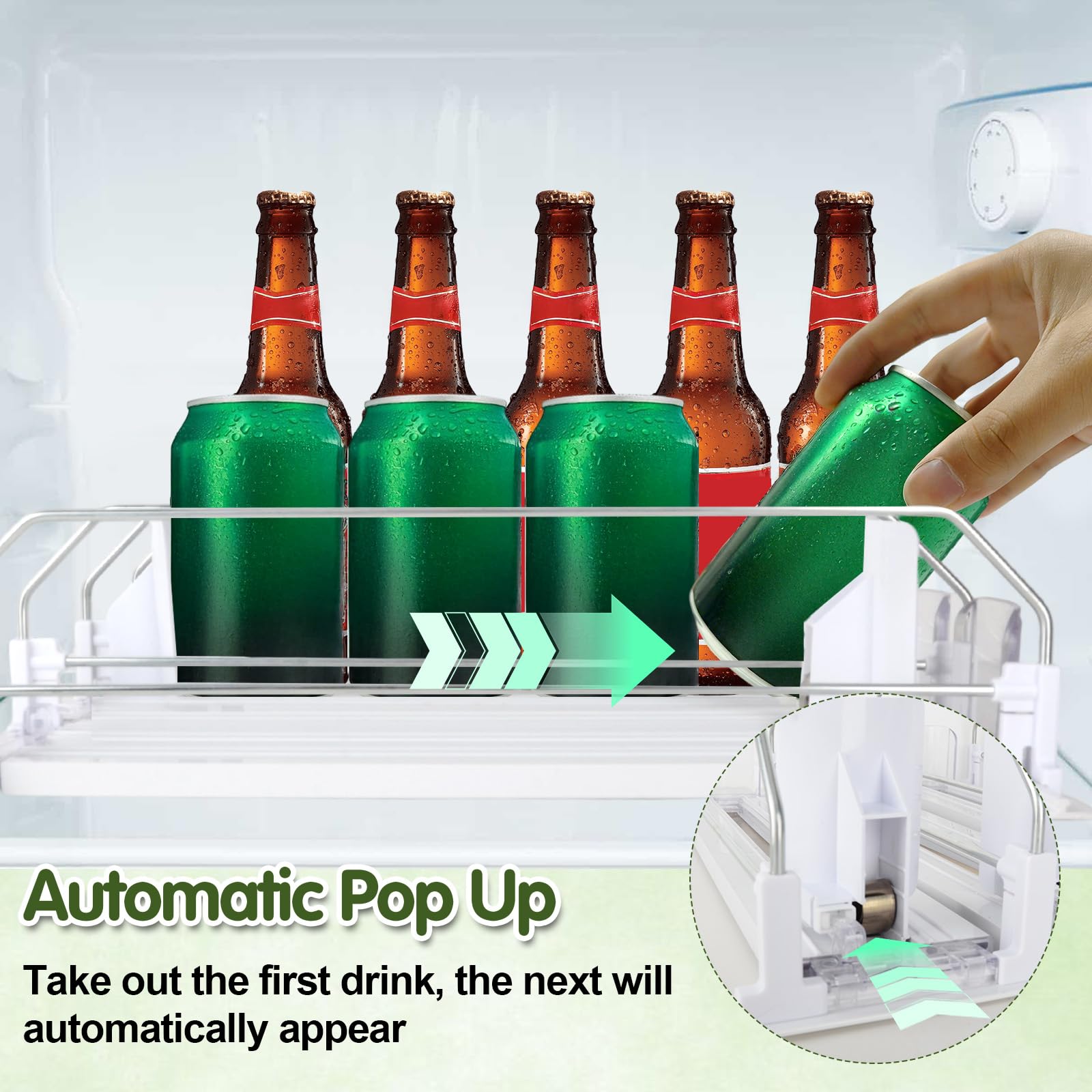 Automático Dispensador Latas Nevera, Organizador de Bebidas, Organizador Nevera, 31 * 25CM, 3 Filas, Incluye 1 Brocha, Ancho Ajustable, Dispensador de Bebidas para Supermercado de Cocina