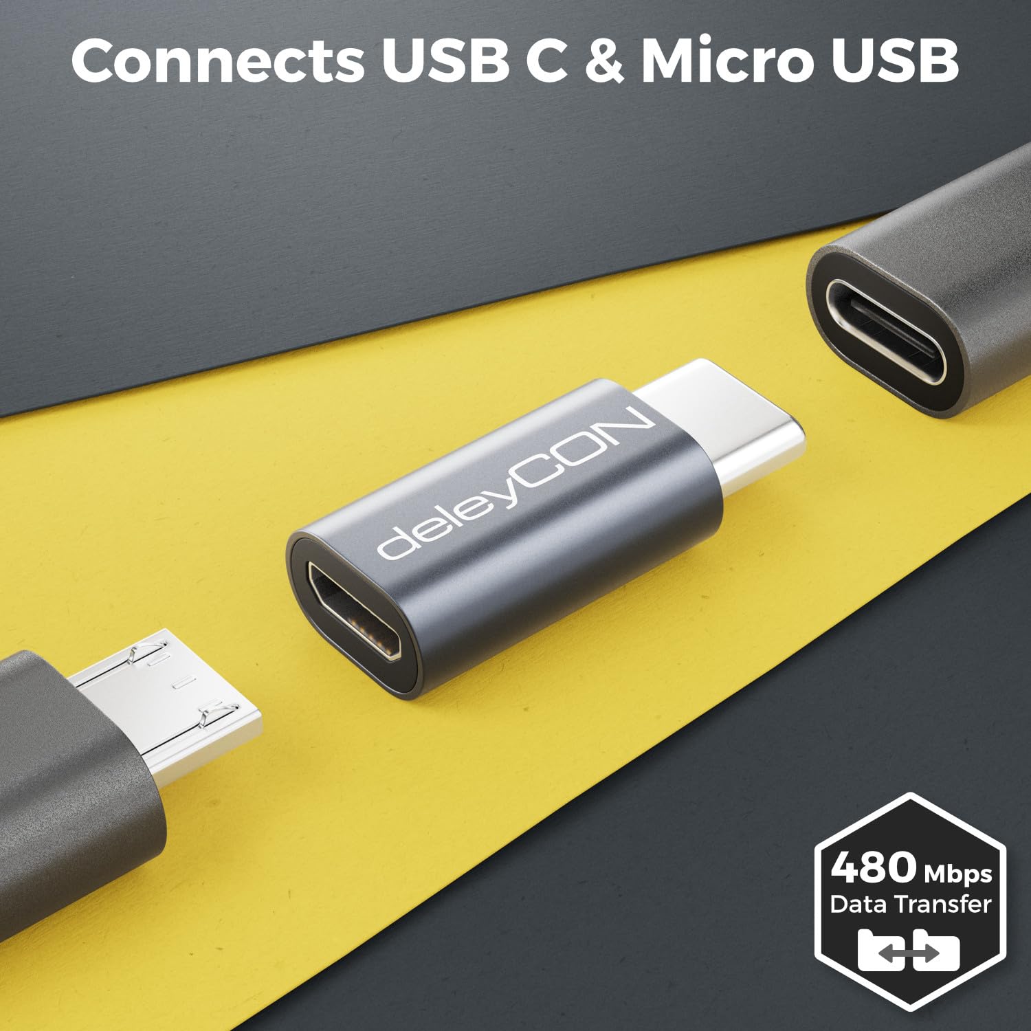 deleyCON Adattatore Micro USB A USB-C 2 Pezzi Spina USB-C Presa Micro USB OTG