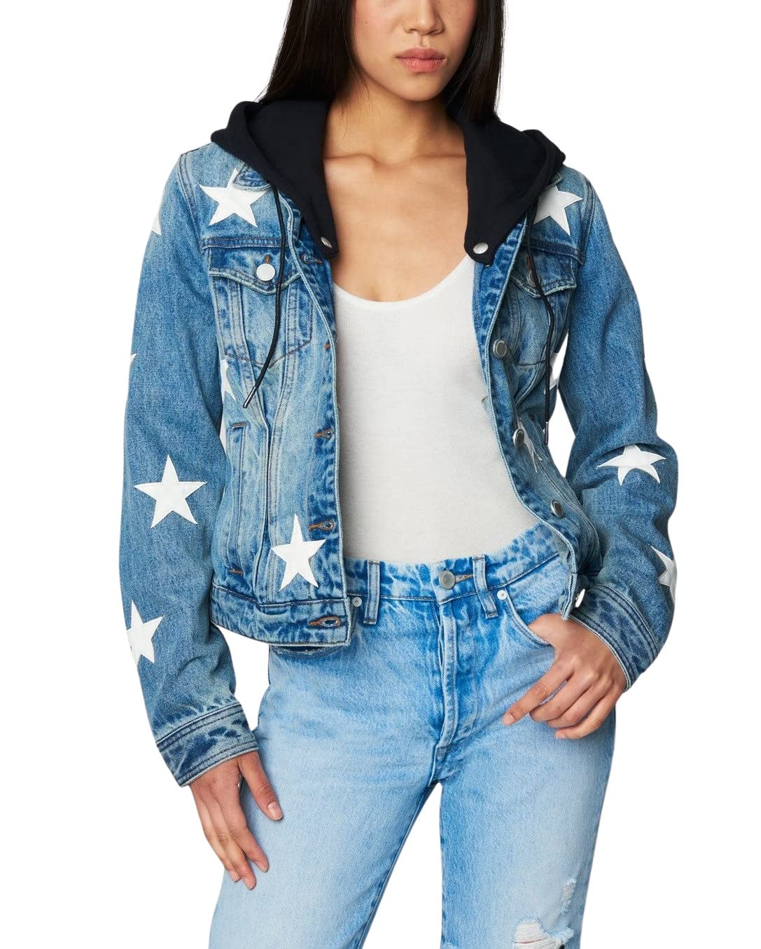 [BLANKNYC] womens Hooded Denim Jacket, Stylish & Comfortable Coat