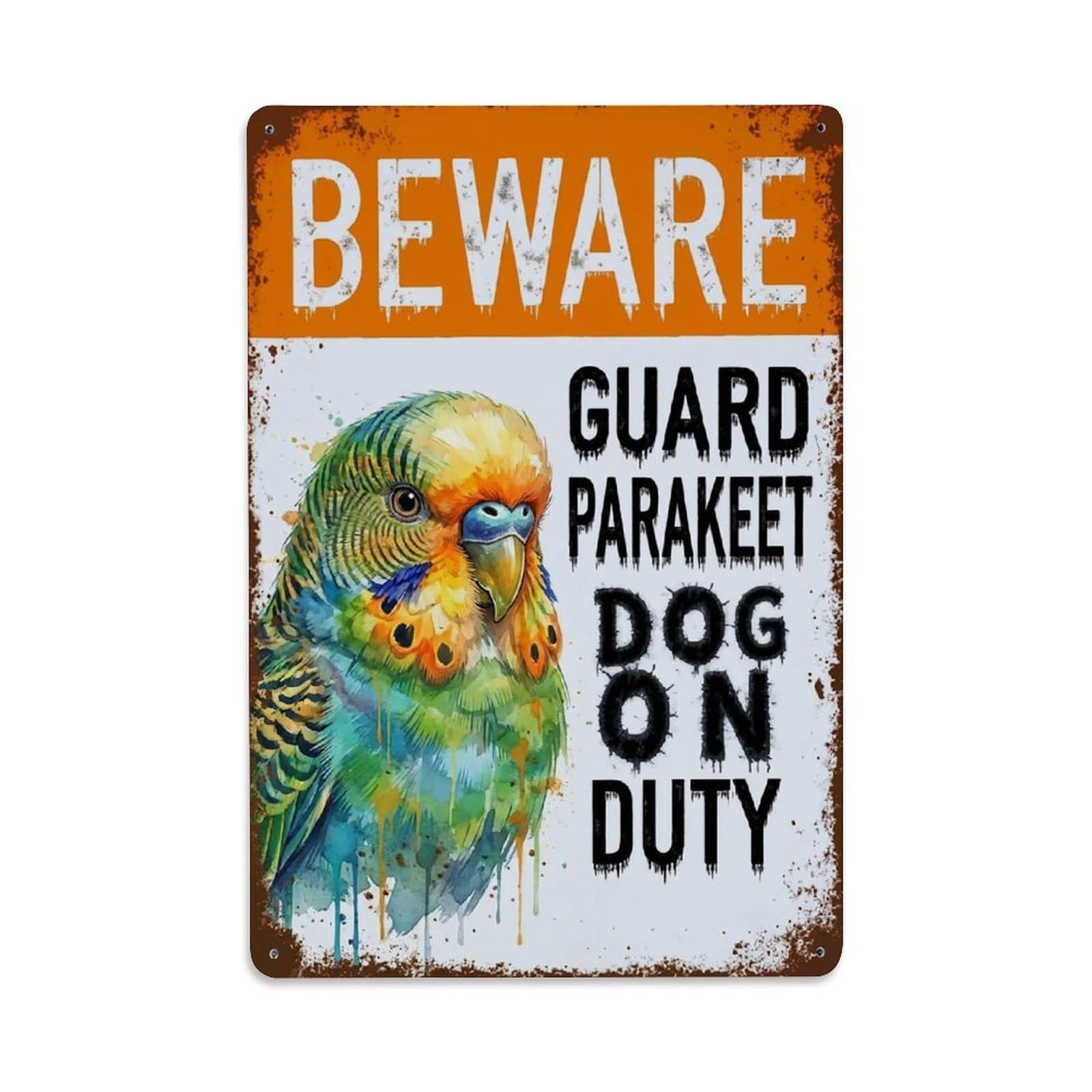 Vintage Funny Parakeet Guard Beware of Bird Room Metal Tin Sign Plaque Wall Decor for Cafe, Club Bar, Office, Garden Metal Poster 8x12Inch