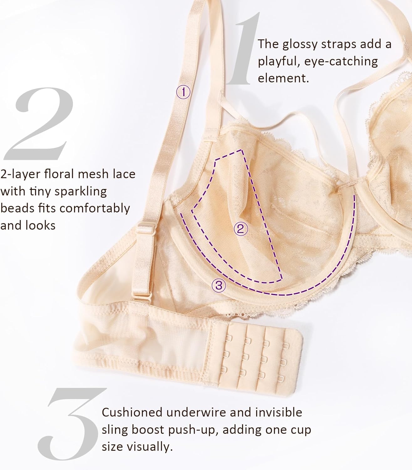 Lemorosy Women's Push Up Full Coverage Unpadded Plus Size Unlined Underwire Sexy Lace Everyday Bra