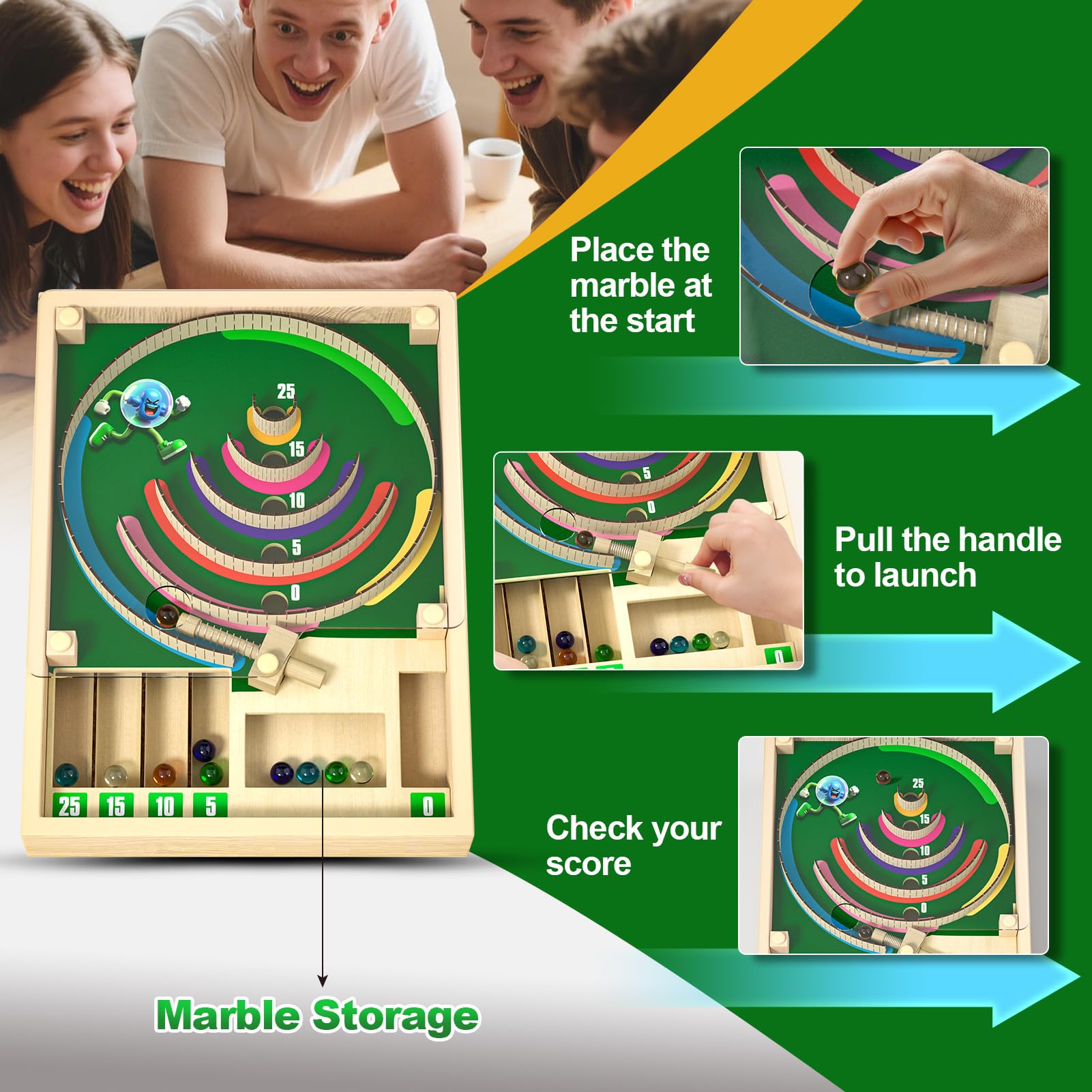 Uping Juegos de Mesa Niños 6 Años Juegos de Mesa Adulto, Juguetes de Habilidad con Canicas y Puntuación de Madera Regalo para Niño 6 Años o Más