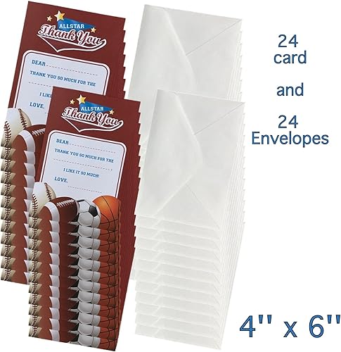 Miniatura 2 de ALAZCO 24 tarjetas postales de agradecimiento en blanco con sobres fáciles y divertidas con temática de deportes neutros para todas las estrellas