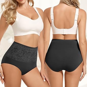 4pcs Sexy High Waist Panties,Floral Lace Solid Color Breathable Intimates Briefs Tummy Lifting Buttocks Shaping