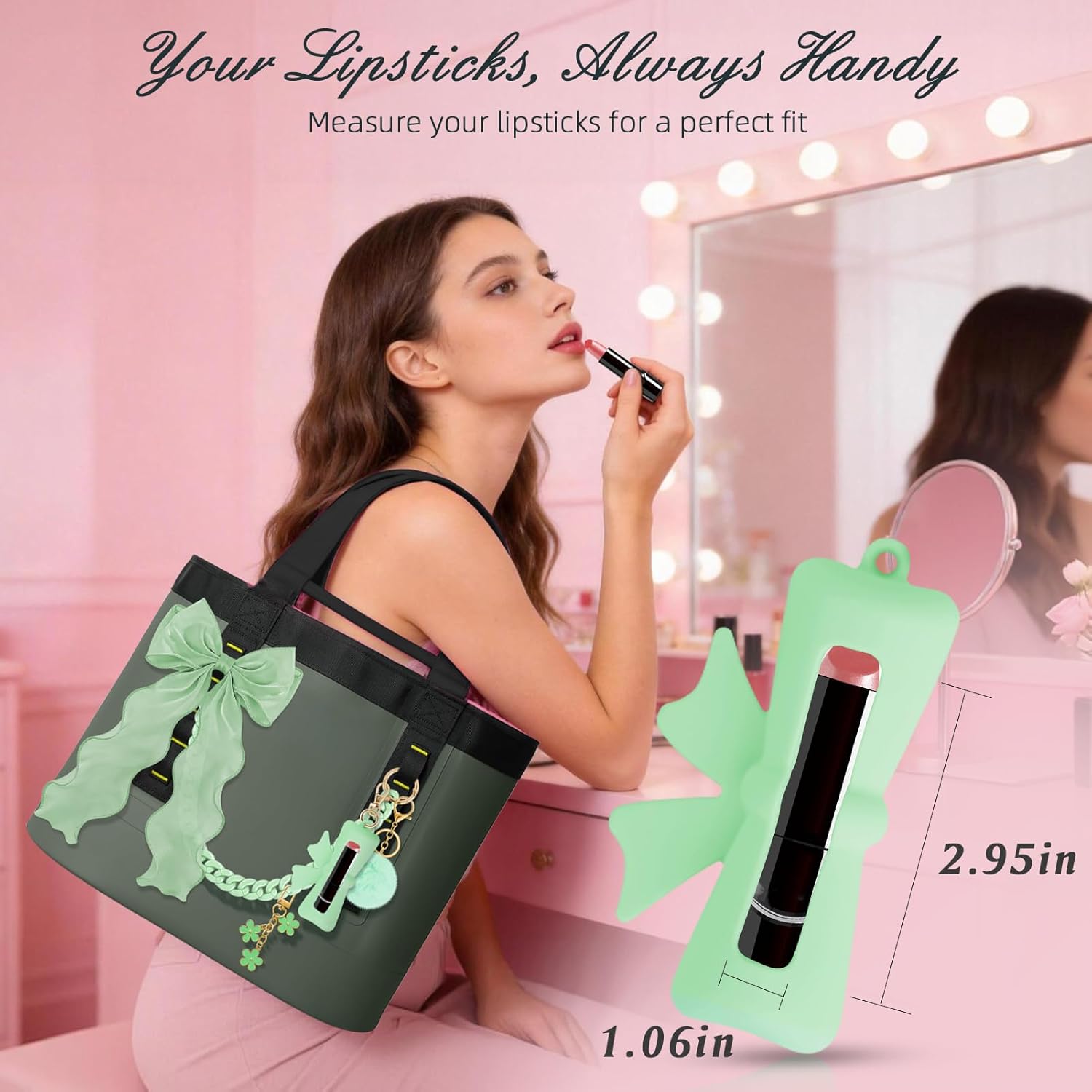 5PCS Tote Bag Decor Kit, Decorative Bow, Bow Lipstick Holder, Flower Charm & Acrylic Chain & Pom Pom Ball Bag Charms Compatible with YETI Camino 20/35/50 Carryall, Bogg Bag Accessories for Women
