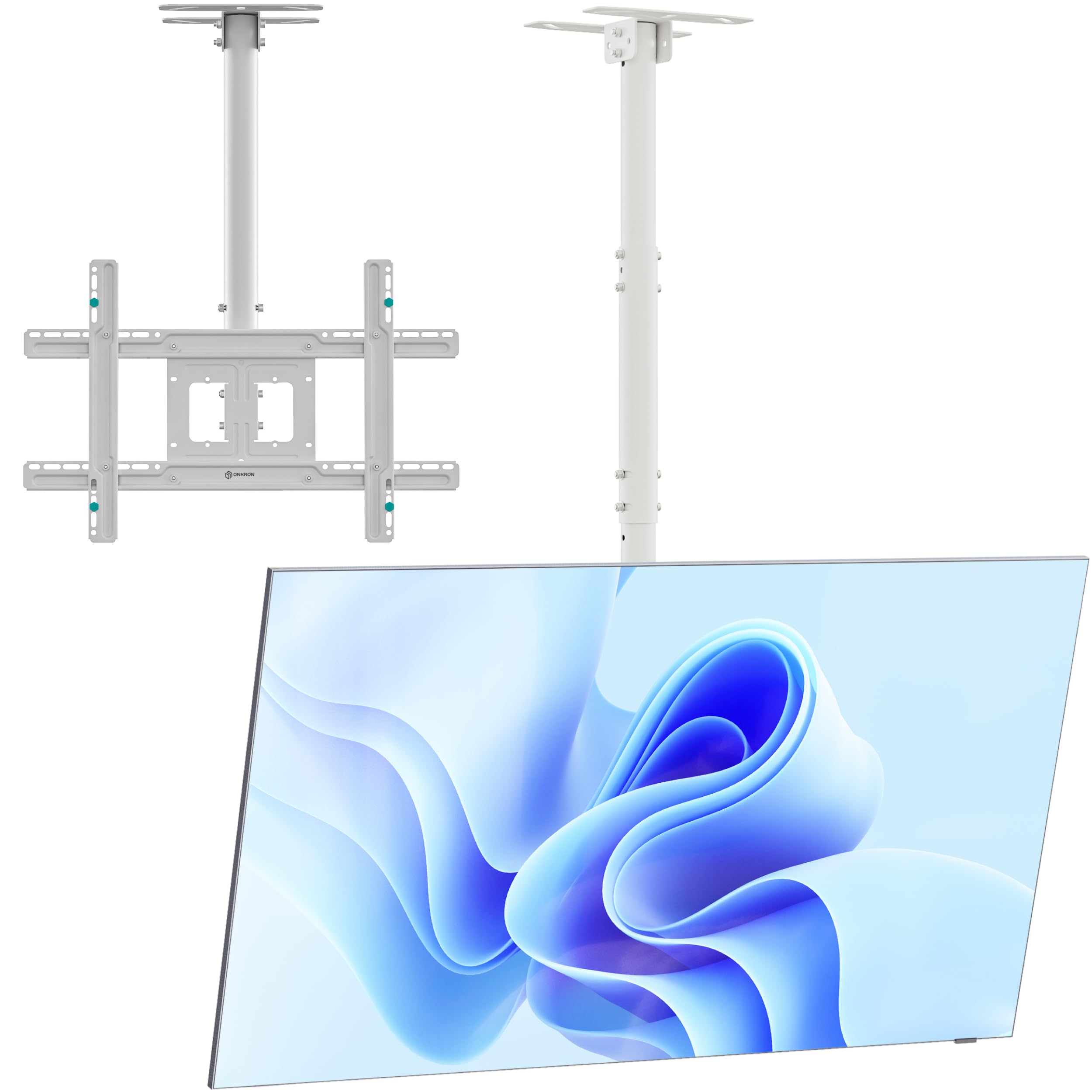 ONKRON Soporte TV Techo 32-80 Pulgadas, hasta 68,2 kg, Brazo Television VESA 100x100-600x400 mm, Soporte TV Pared Telescópico, Giratorio e Inclinable, Sujeción para Pantalla Universal, Blanco N1L-W