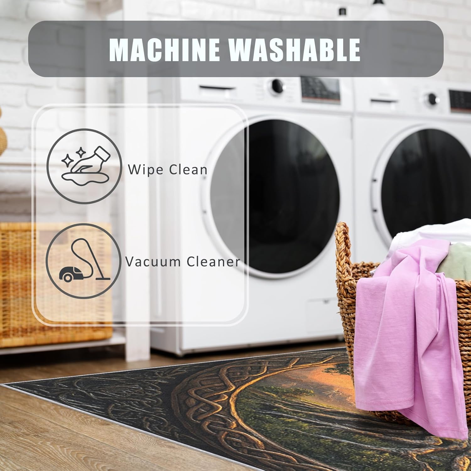 Tree of Life Rug 6x9, Washable Viking Rugs for Living Room Bedroom, Colourful Tree Area Rug for Home Decor, Non Slip Backing Floor Carpet with Gripper - 6 x 9 ft