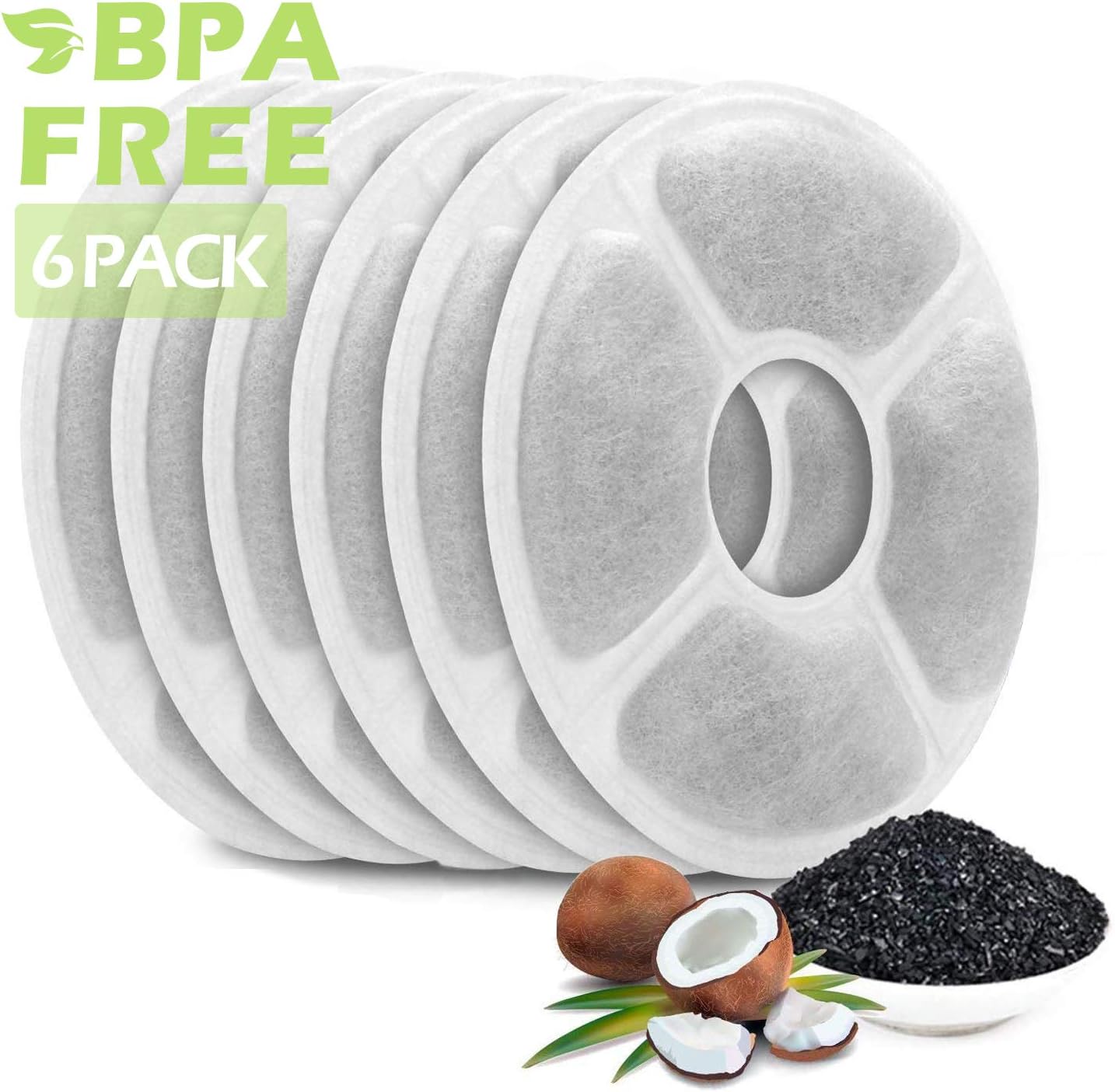SHU UFANRO Carbon Replacement Filters for 70oz/2L Automatic Pet Fountain Cat Water Fountain Cat Dog Water Dispenser (6 Packs)