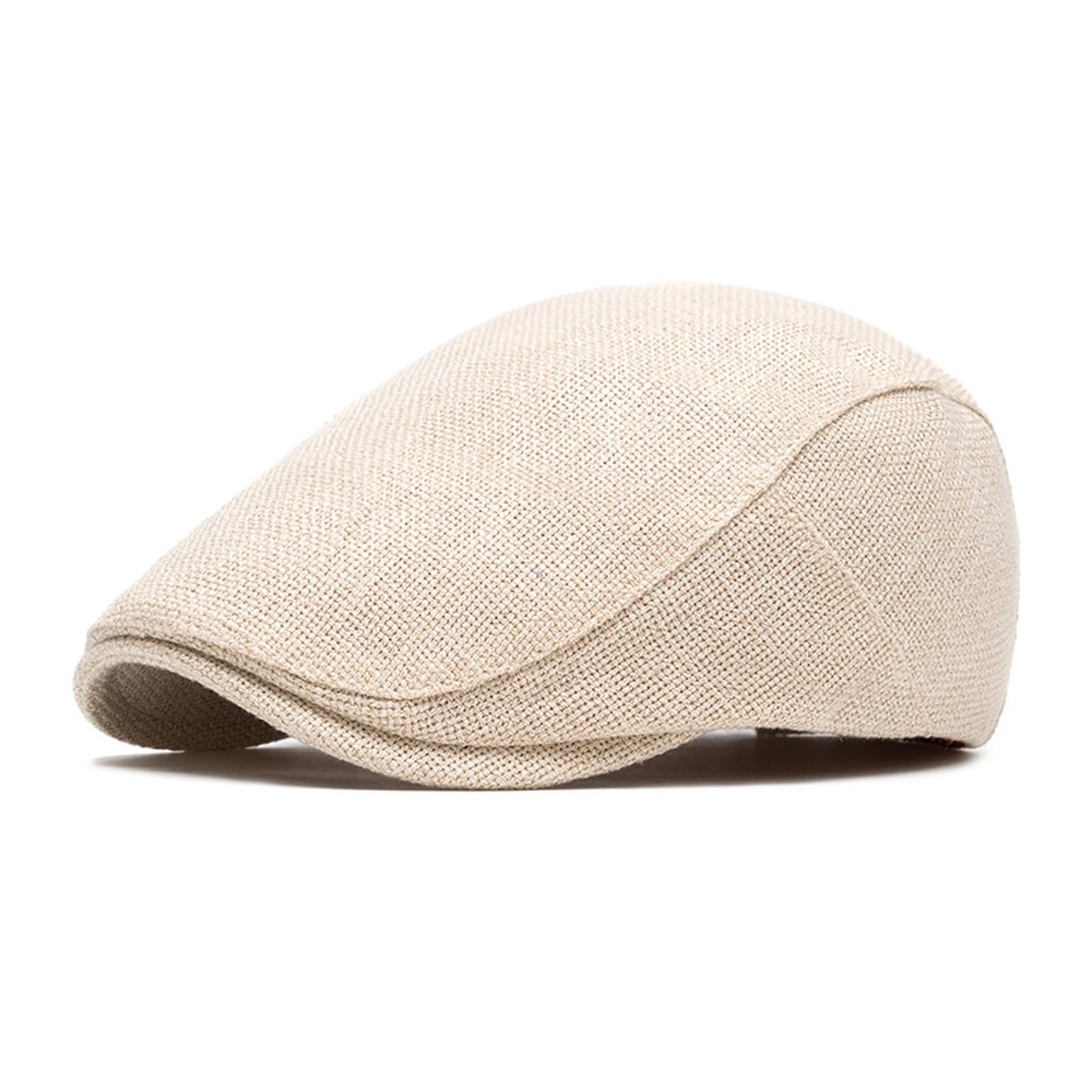 Béret en coton et lin pour homme - Couleur unie - Simple - Casquette plate tendance et décontractée - Visière de protection solaire en plein air
