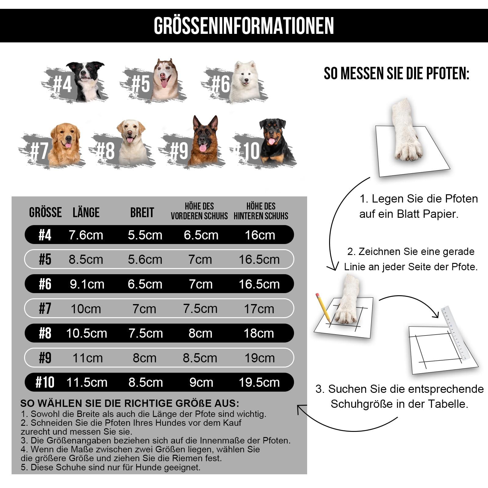 OneTigris Pathfinder Lot de 4 chaussures antidérapantes pour chien - Protection des pattes - Imperméables - Chaudes - Réglables - Avec fermeture Velcro réfléchissante - Pour chiens de taille moyenne