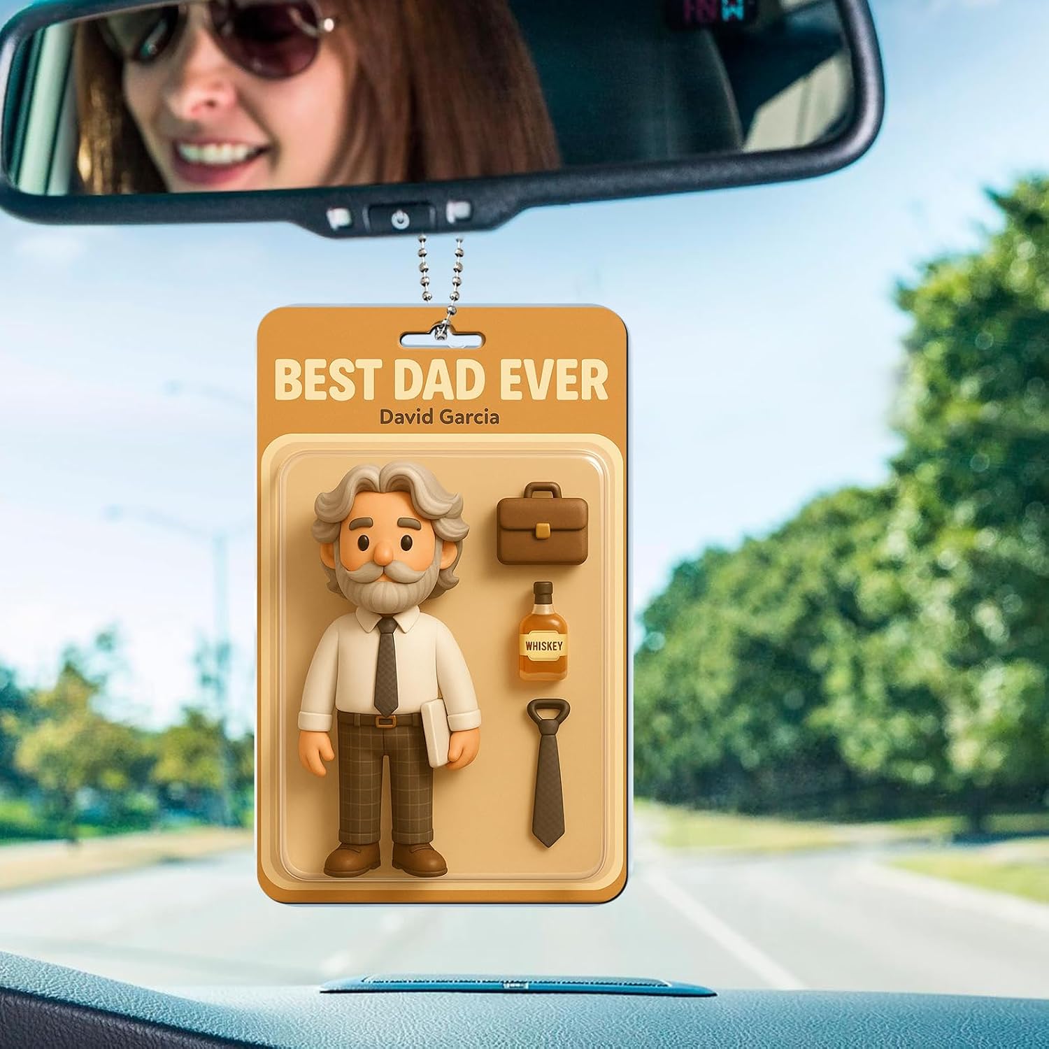 Custom Car Mirror Hanging Accessory with Photo, Personalized 3D Car Decor Charm with Name Blessing and Accessories, Gift for Dad, Husband, Boyfriend, Couple or Yourself