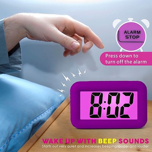 Miniatura 5 de Plumeet Reloj despertador digital para niños con repetición y retroiluminación - Reloj de viaje simple pantalla LCD grande - Reloj despertador