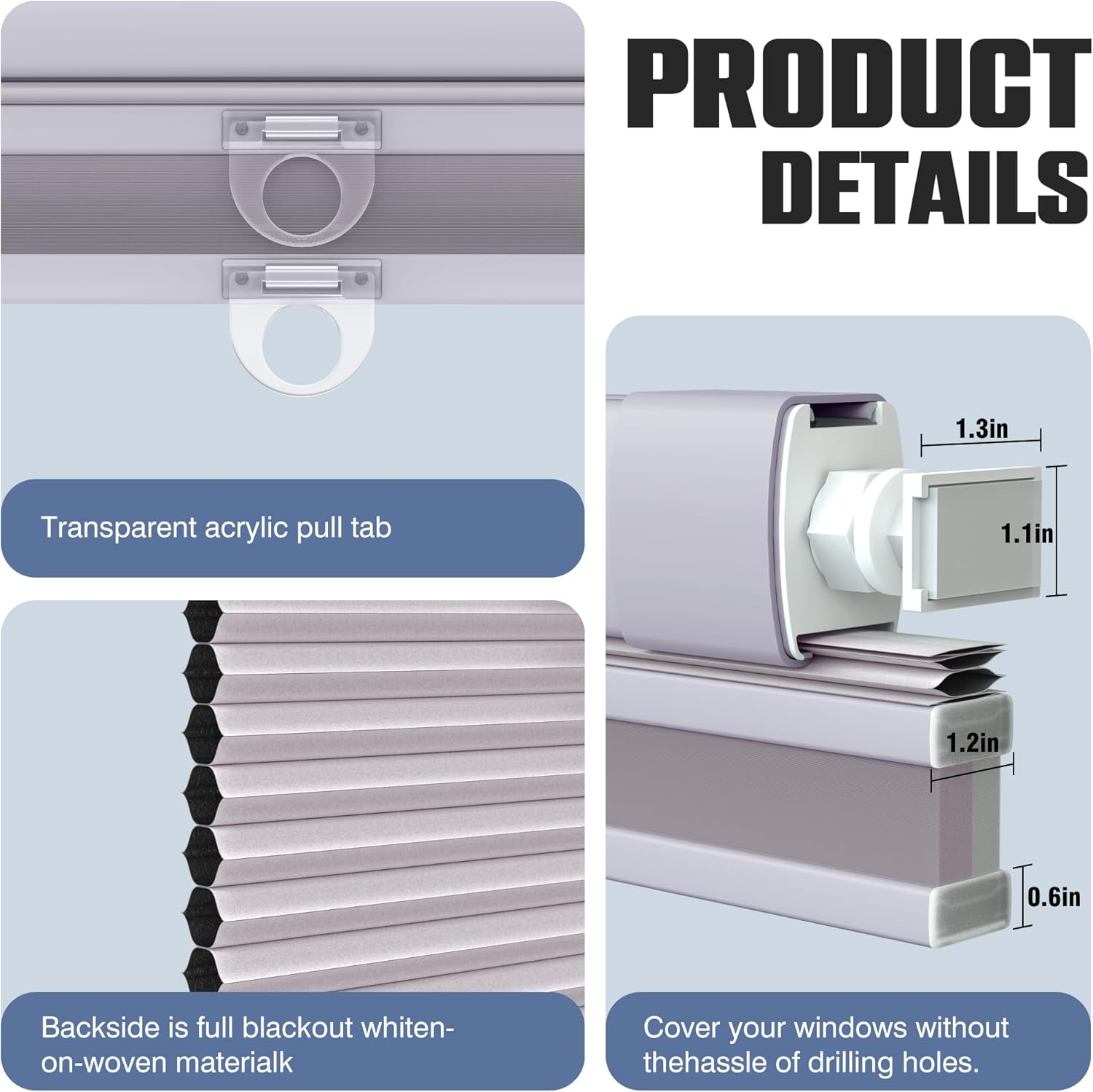 No Drill Top Down Bottom Up Cellular Shades Cordless, No Tool Pull Down Blackout Honeycomb Shades, Room Darkening TDBU Cellular Blinds with Thermal Insulated Noise Reduction for Indoor Window