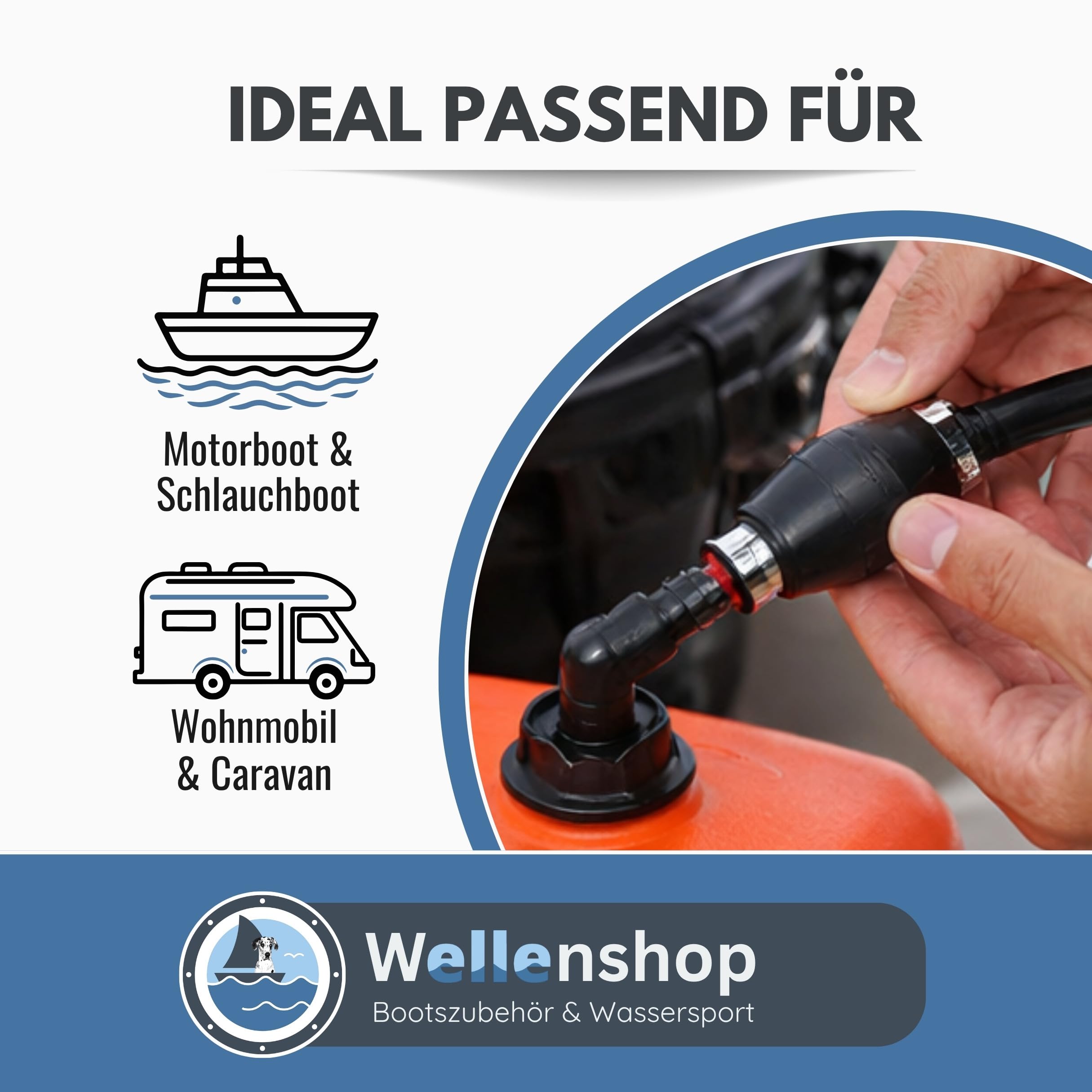Benzintank Boot 22 Liter mit Tankanzeige – Komplettset mit Pumpball & 2,15-m-Benzinschlauch (bis 15 bar) – HDPE Kraftstofftank Außenborder, UV-beständig, Schnellkupplung