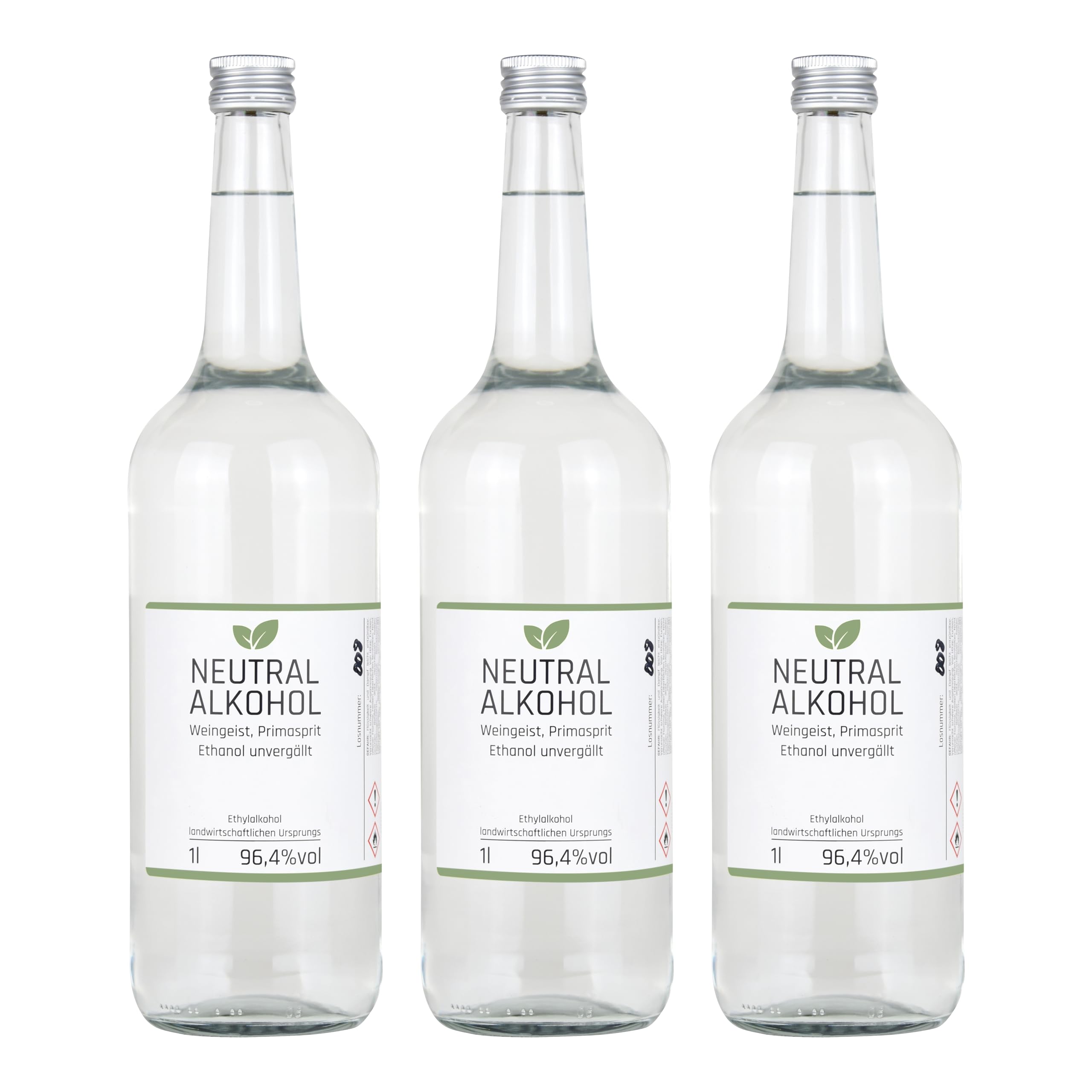 3x 1l Weingeist Primasprit Trinkalkohol 96,4% vol - zum Ansetzen von Likören, Gin oder Tinkturen - 3x 1l Flasche