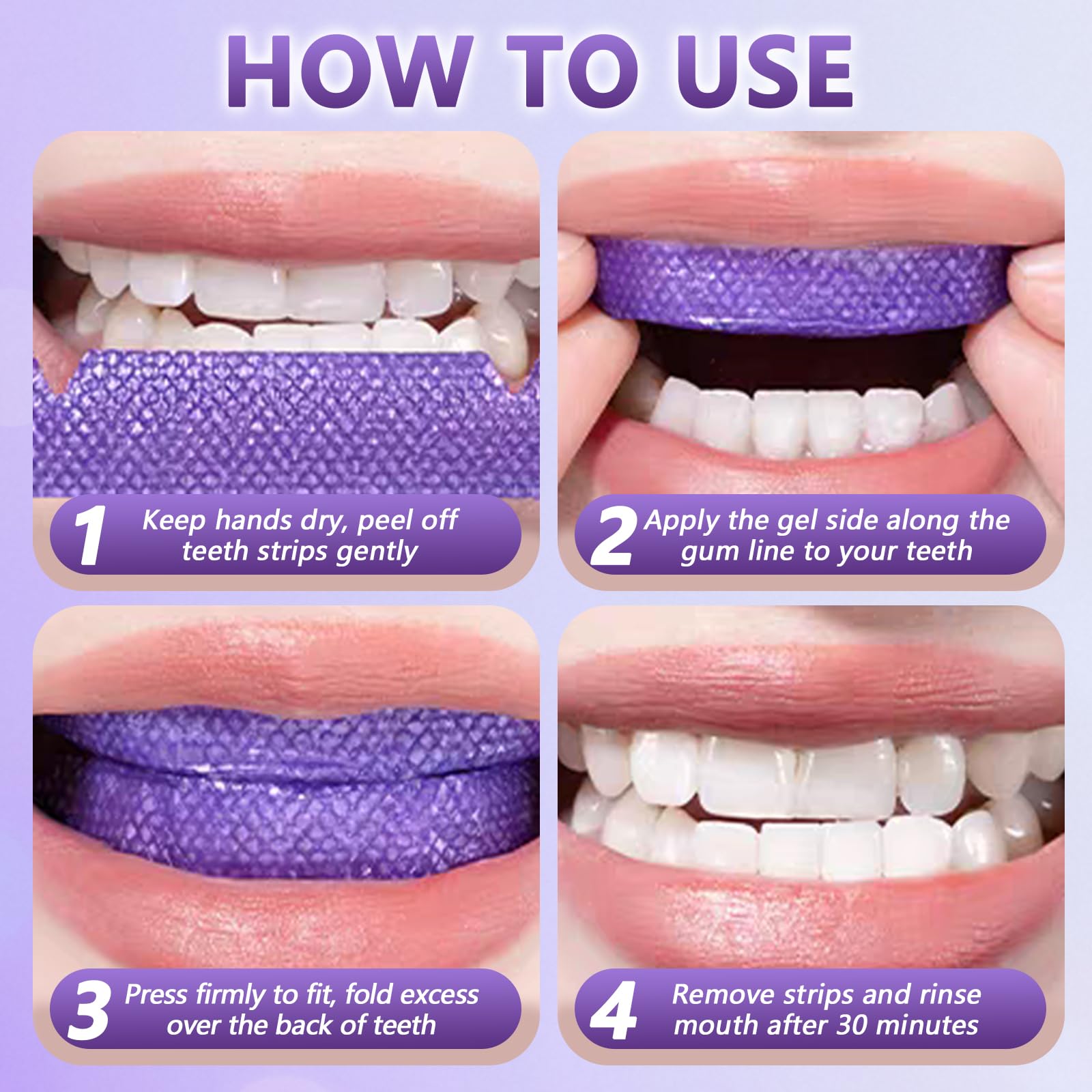 14 Paia Strisce Sbiancanti Denti Viola, Kit Sbiancamento Denti A Casa Senza, Antiscivolo Whitening Strips, Sbiancante Rapide Bianche Teeth, Facile Uso A Casa O In Viaggio
