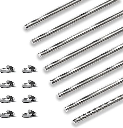 Miniatura 9 de 150 varillas roscadas y tuercas hexagonales con cuentas de agujero grande, varilla de acero inoxidable 304 M4 de 13.39 pulgadas totalmente redonda