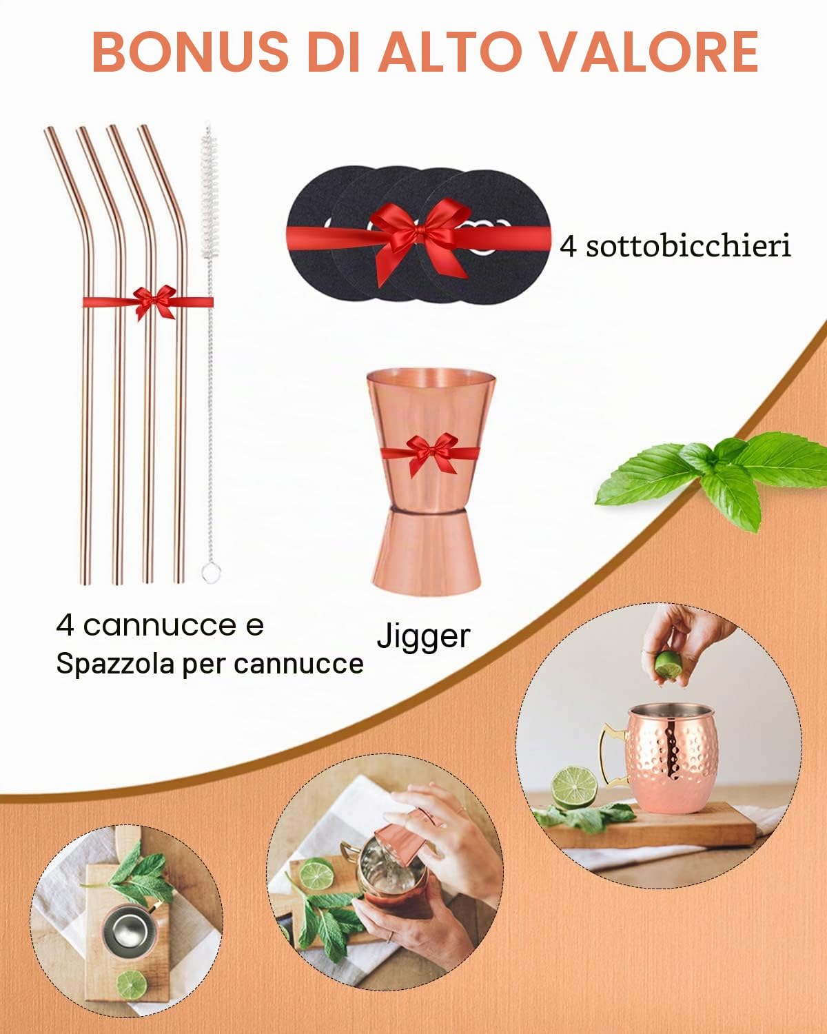 LIVEHITOP Bicchieri Moscow Mule Rame 4 Pezzi, 19,5 oz Tazza Rame con Set Regali per Barra e Festa