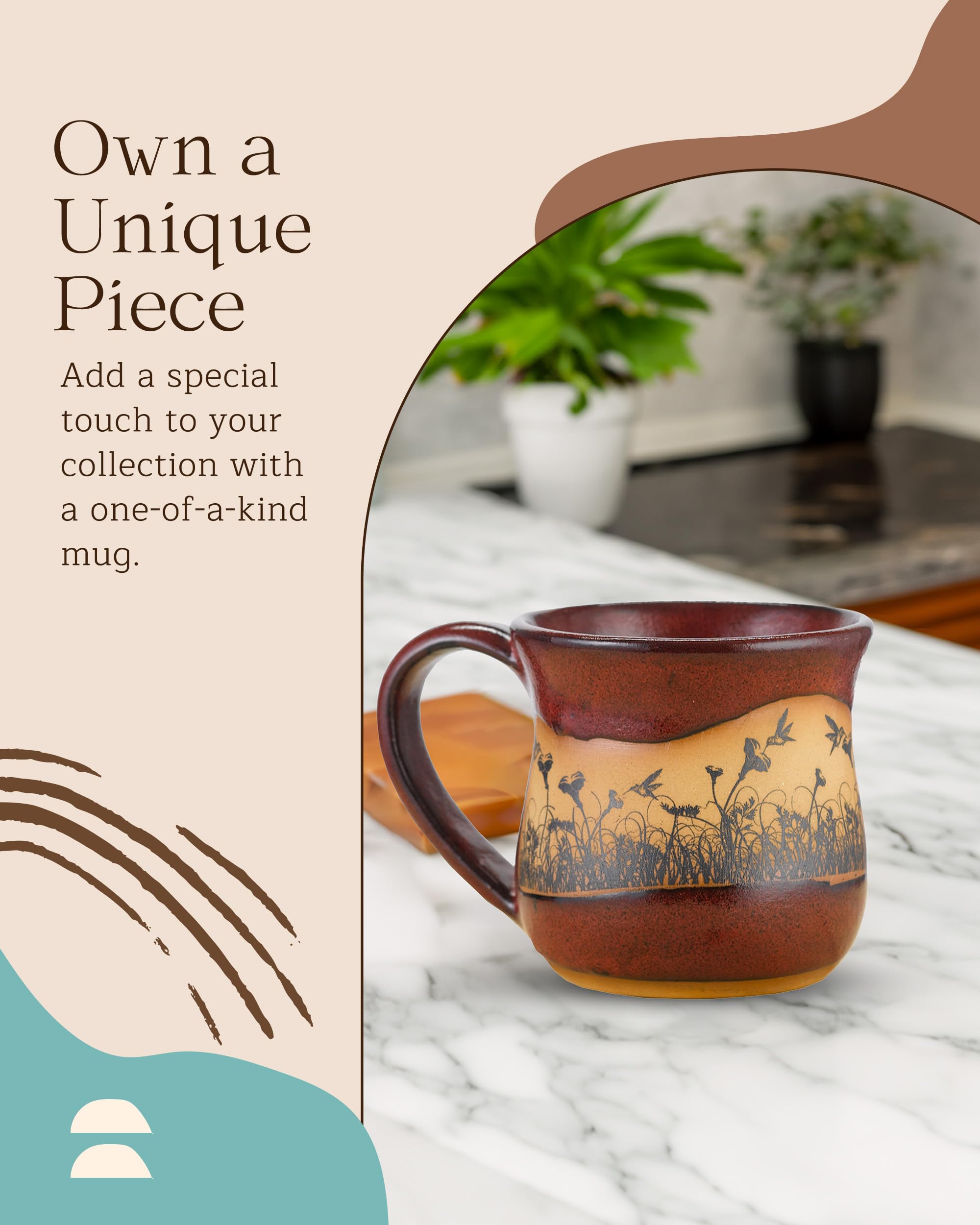 Handmade Ceramic Coffee Mug - Always Azul Hummingbirdscape 14oz Coffee Mug - Oven, Dishwasher, & Microwave Safe Mug - Kitchen Essentials Made in Colorado, Real Red