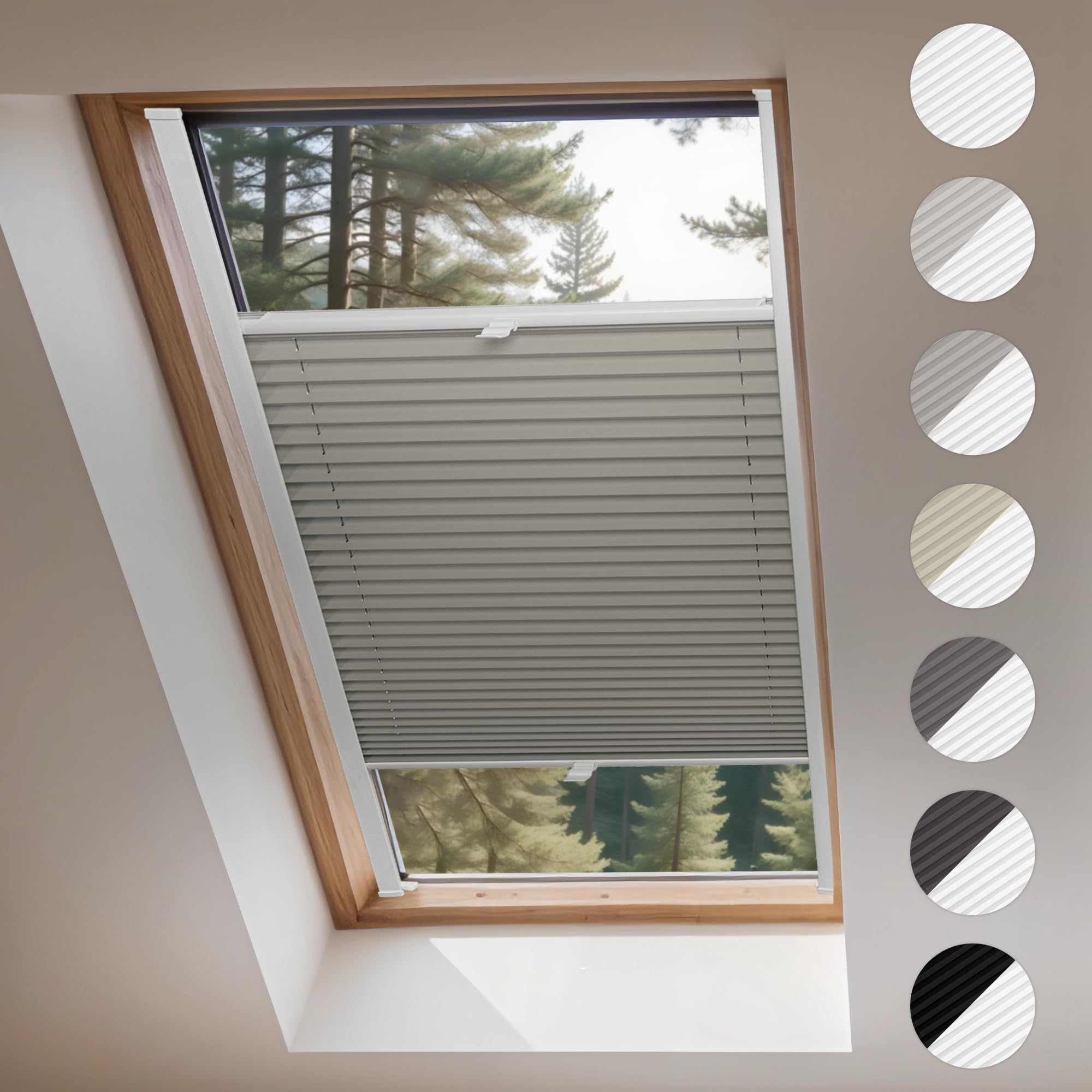 Concept Blinds Store Plissé pour Fenêtre de Toit – Occultation partielle (Blackout) - sur Mesure, 7 Couleurs, Réglable Haut/Bas, Pose Facile avec Perçage – Plissé Personnalisé pour Fenêtre de Toit