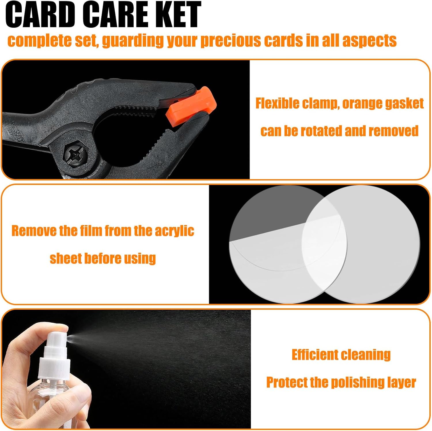 267 Pcs Card Care Clean Kit,Trading Card Cleaning Kit with Fixing Jig and EVA Shaping Foam, Suitable for PSA Rated Baseball Football Basketball Sports Cards Card Care (Orange)