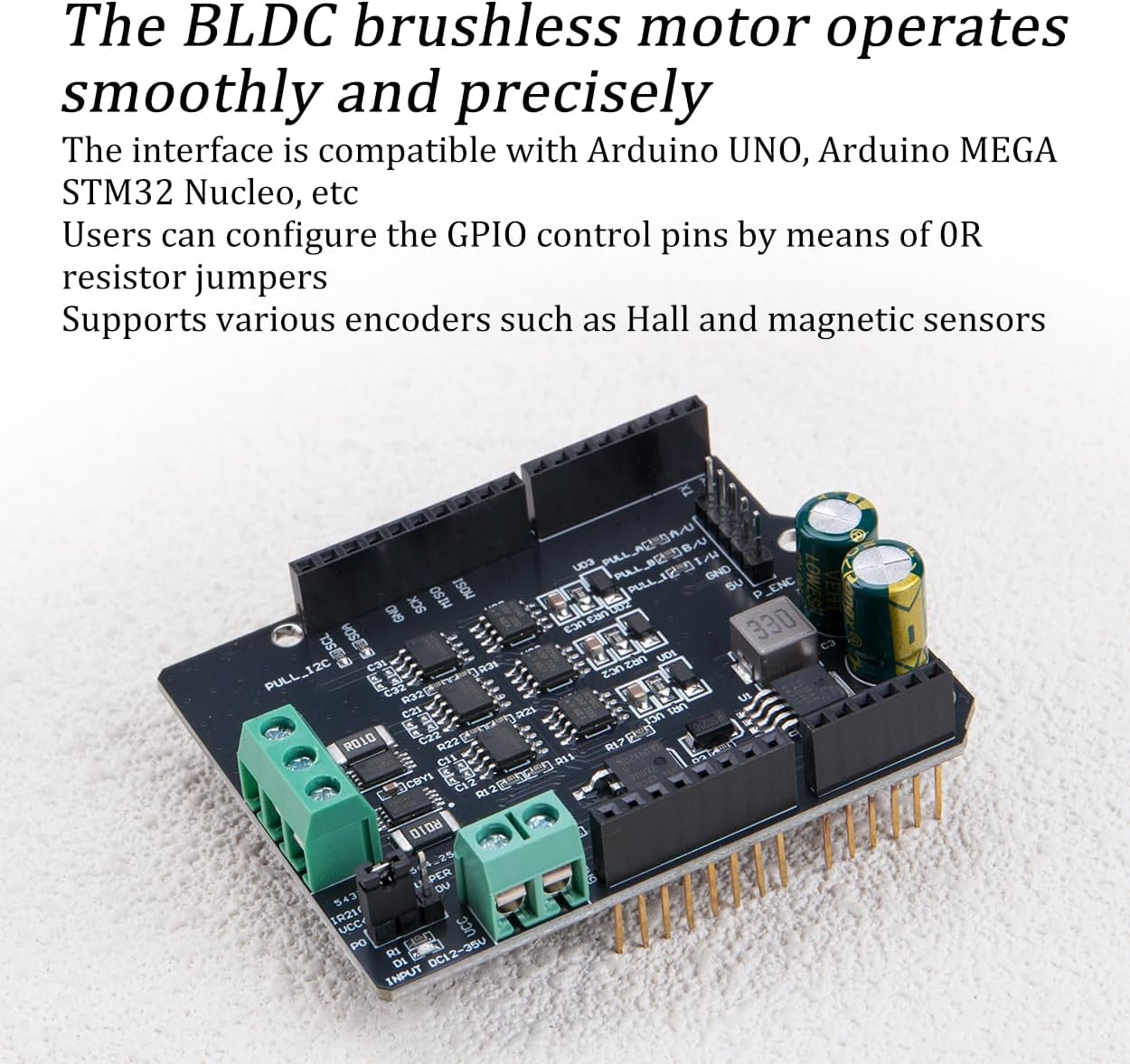 KOOBOOK 1Pcs High-Efficiency BLDC Motor Controller FOC Brushless Motor Driver Board Compatible with Simple FOC Shield V2.0.4 Supports DC12-35V for Arduino Projects