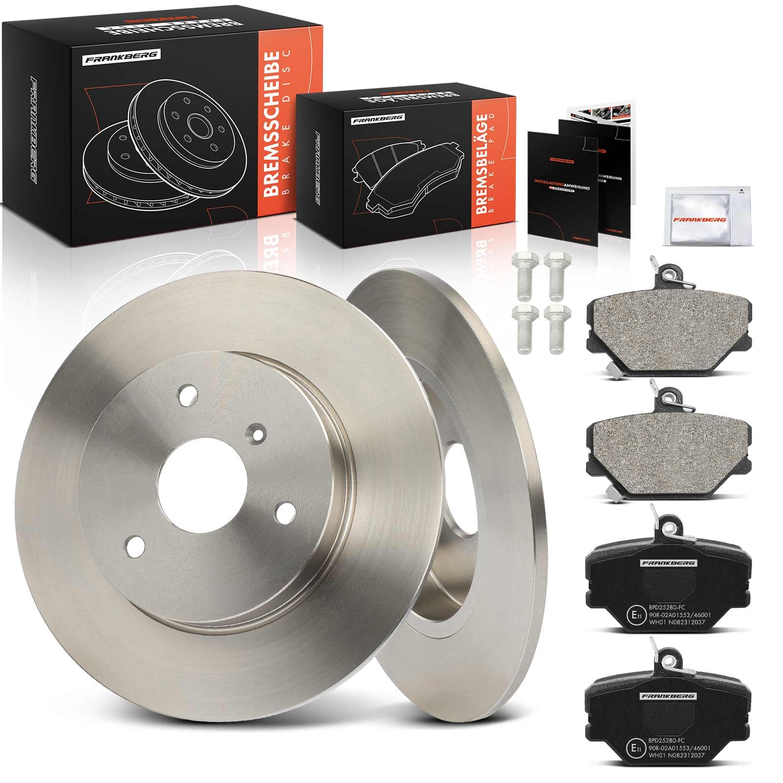 Frankberg 2x Bremsscheiben + 4x Bremsbeläge Vorne 4514210210 | Kompatibel mit Crossblade 450, Cabrio 450, Fortwo Coupe 451, Fortwo Coupe 450, City-Coupe 450, R.o.a.d.s.t.e.r Coupe 452