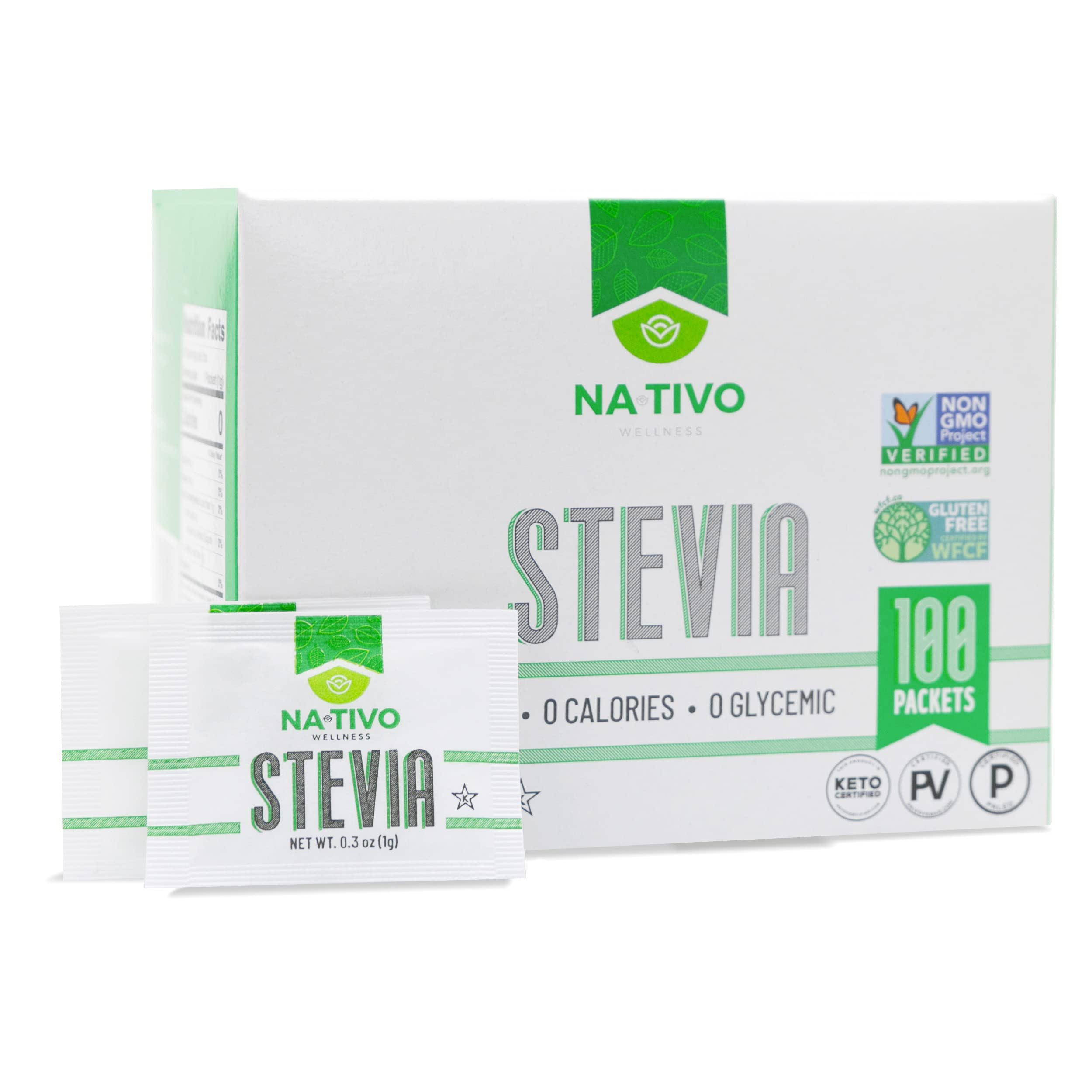 Nativo Stevia and Erythritol Sweetener 1:8 - Granular -Sugar Substitute - Non GMO - 0 Glycemic - Keto and Paleo Friendly - 100 packets x 0.035 oz