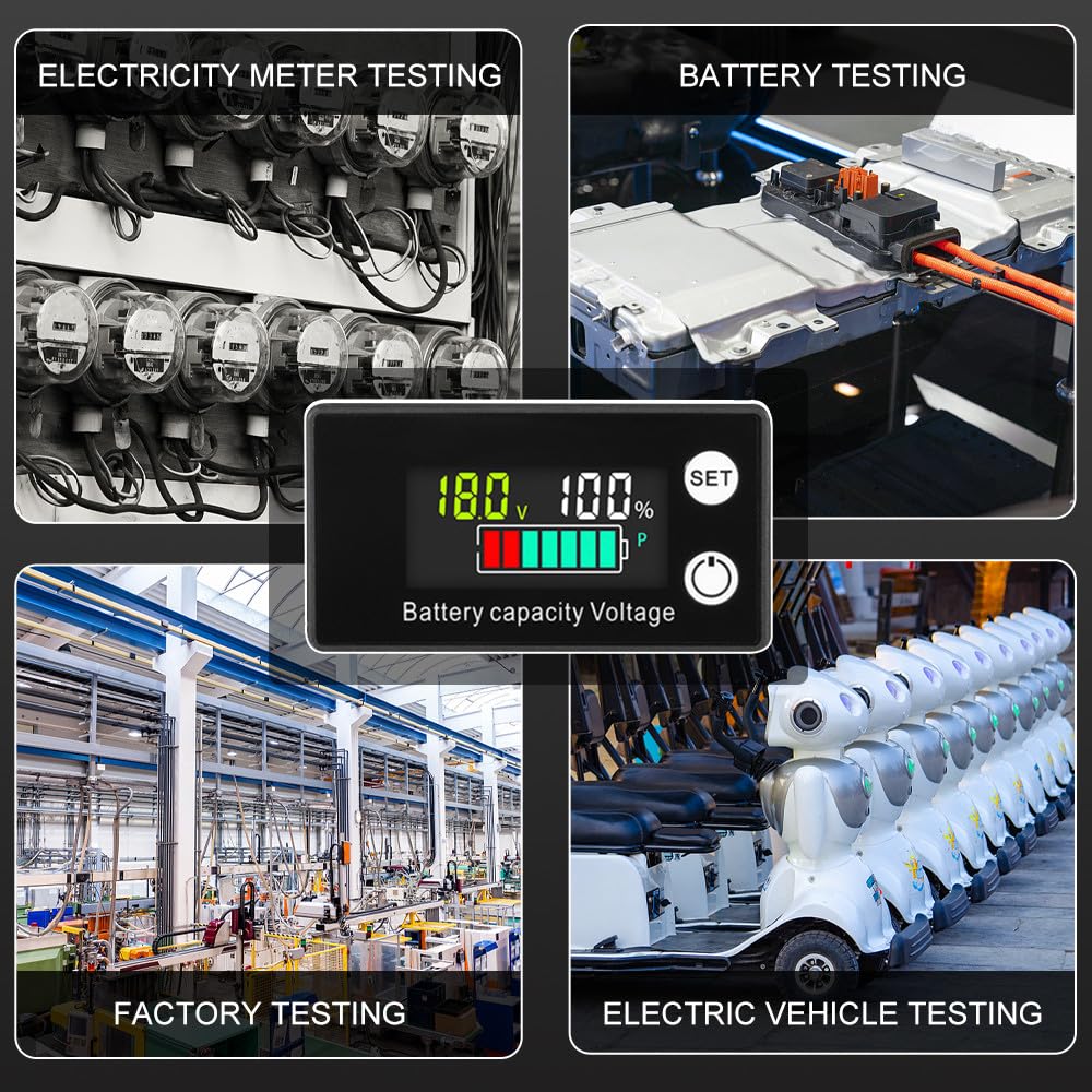 Monitor akumulatora 12V 24V 36V 48V 60V 72V 84V wielofunkcyjny miernik baterii DC8-100V LCD woltomierz samochodowy z alarmem czujnika temperatury do samochodów osobowych łodzi Motorhome.