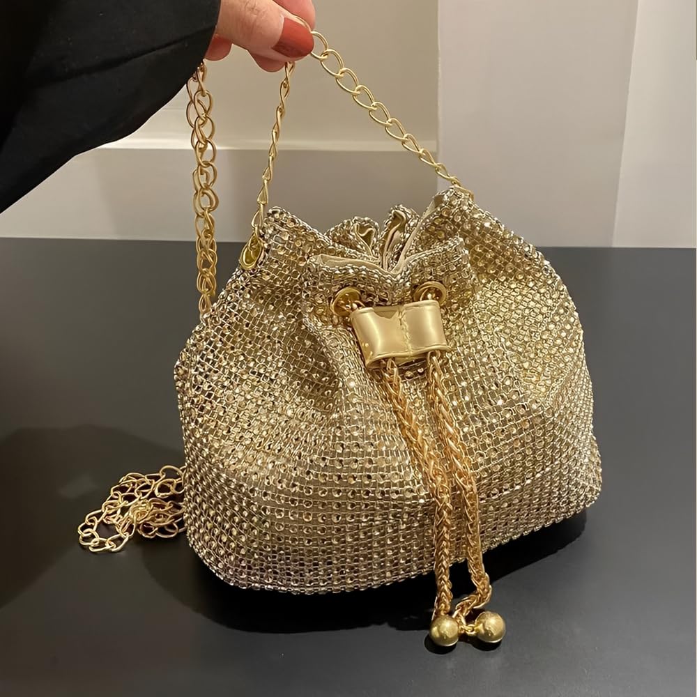 Pochette Donna Brillantini Strass Glitter Elegant Borsa da Sera Piccola Borsette con Catena per Eventi Festa Matrimonio(Oro