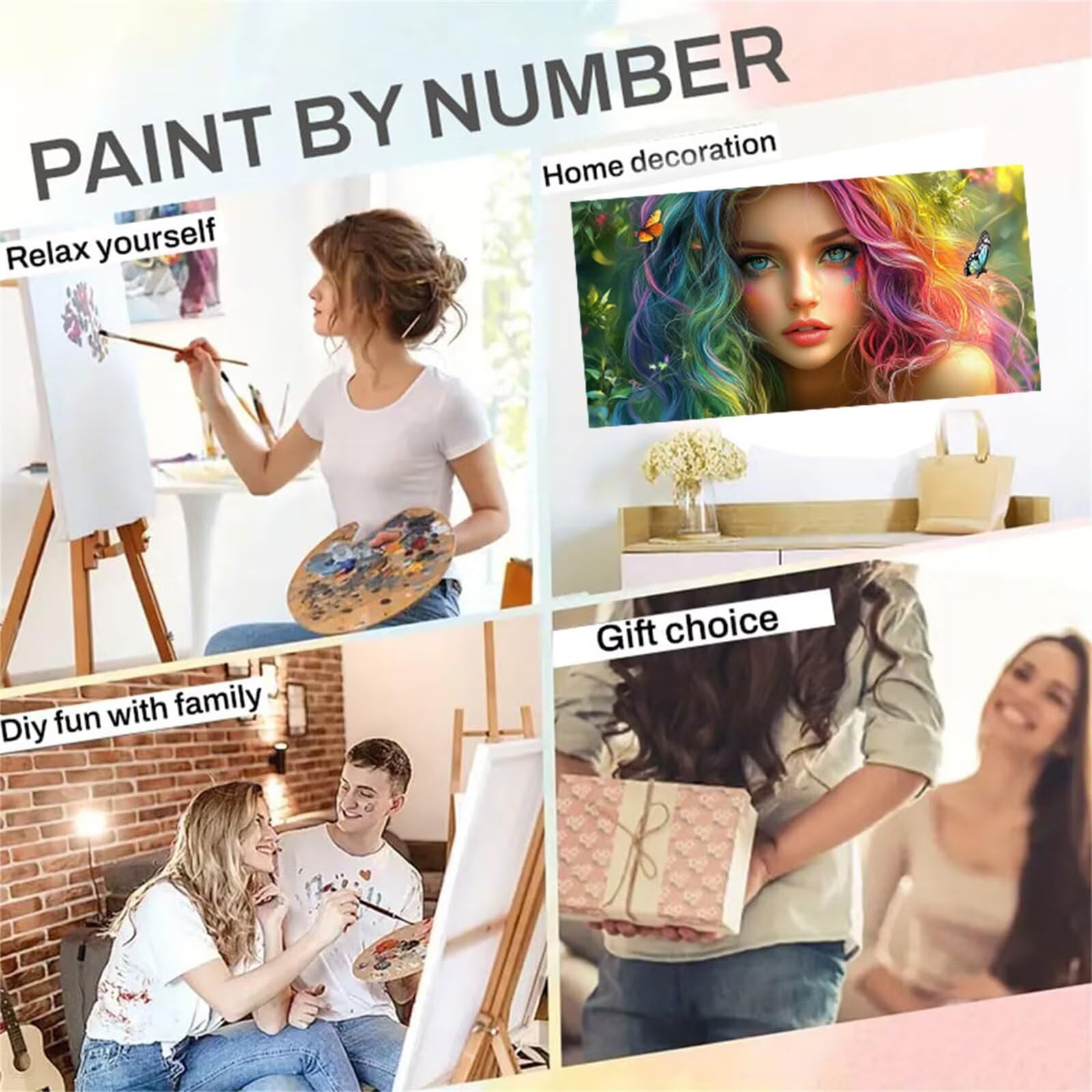 Kobieta Malowanie według numerów dla dorosłych, DIY Malowanie według numerów Dorosłych, Motyl Paint By Numbers Adult Obraz olejny na płótnie z 3 pędzlami i pigmentem akrylowym Dekoracja domu, 50 x 100