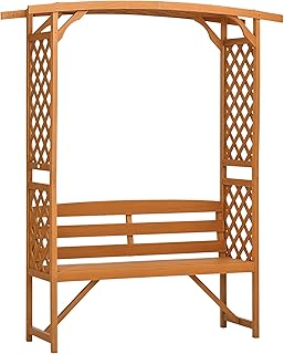 Outsunny Patio Garden Bench Arbor Arch with Pergola and 2 Trellises, 3 S...