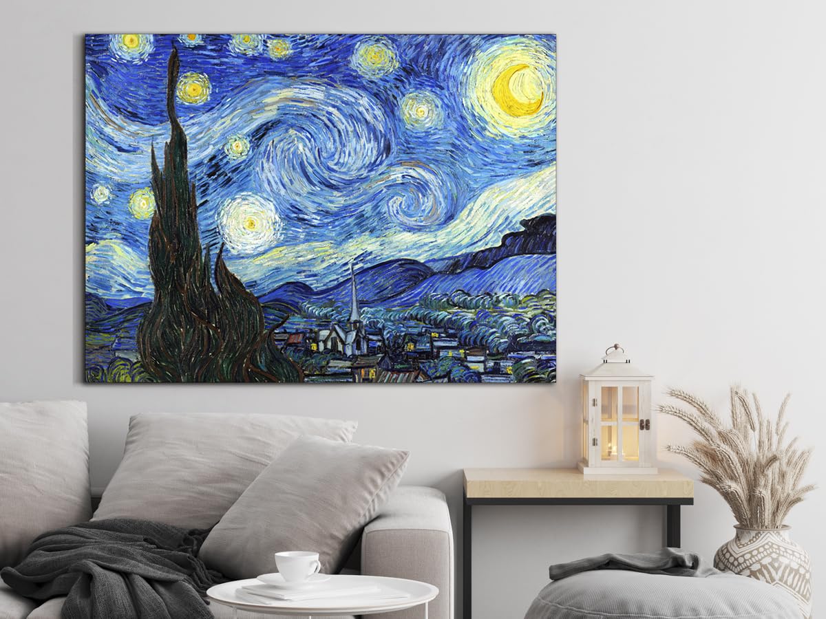 La Noche Estrellada | Vincent van Gogh | Post-impresionismo | Cuadro Canvas Wall Art | Impresion Giclee lienzo algodon puro | Bastidor 3cm