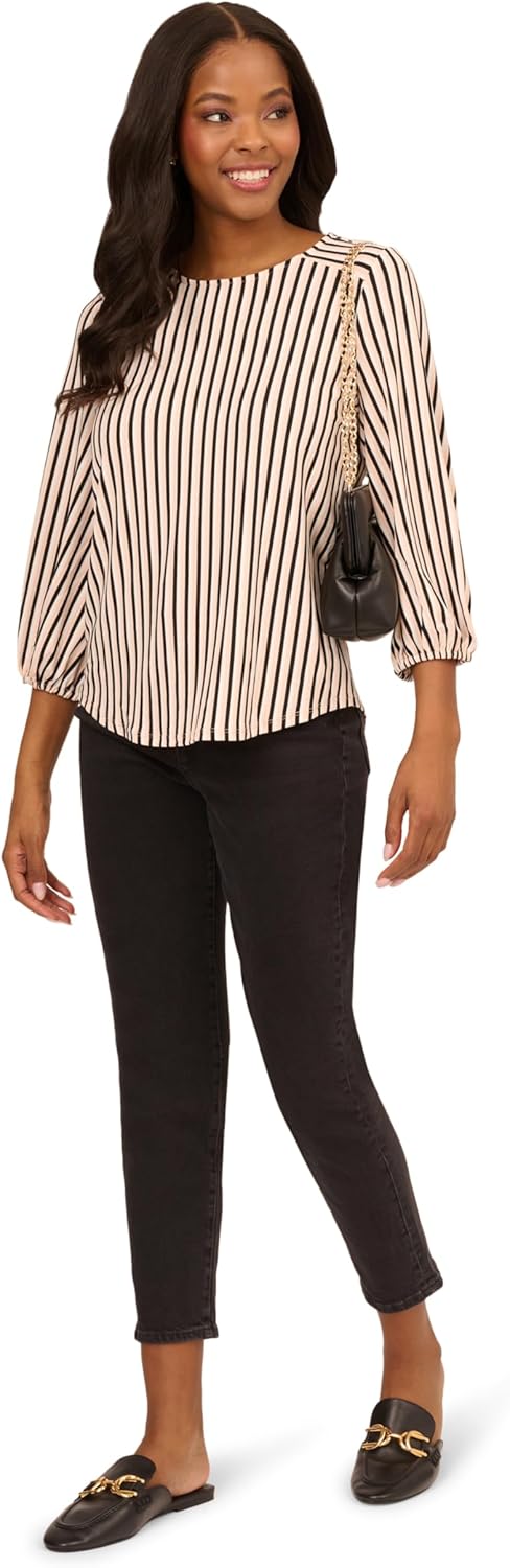 Adrianna Papell Womens Printed 3/4 Sleeve Yoke Detail Top - Image 2