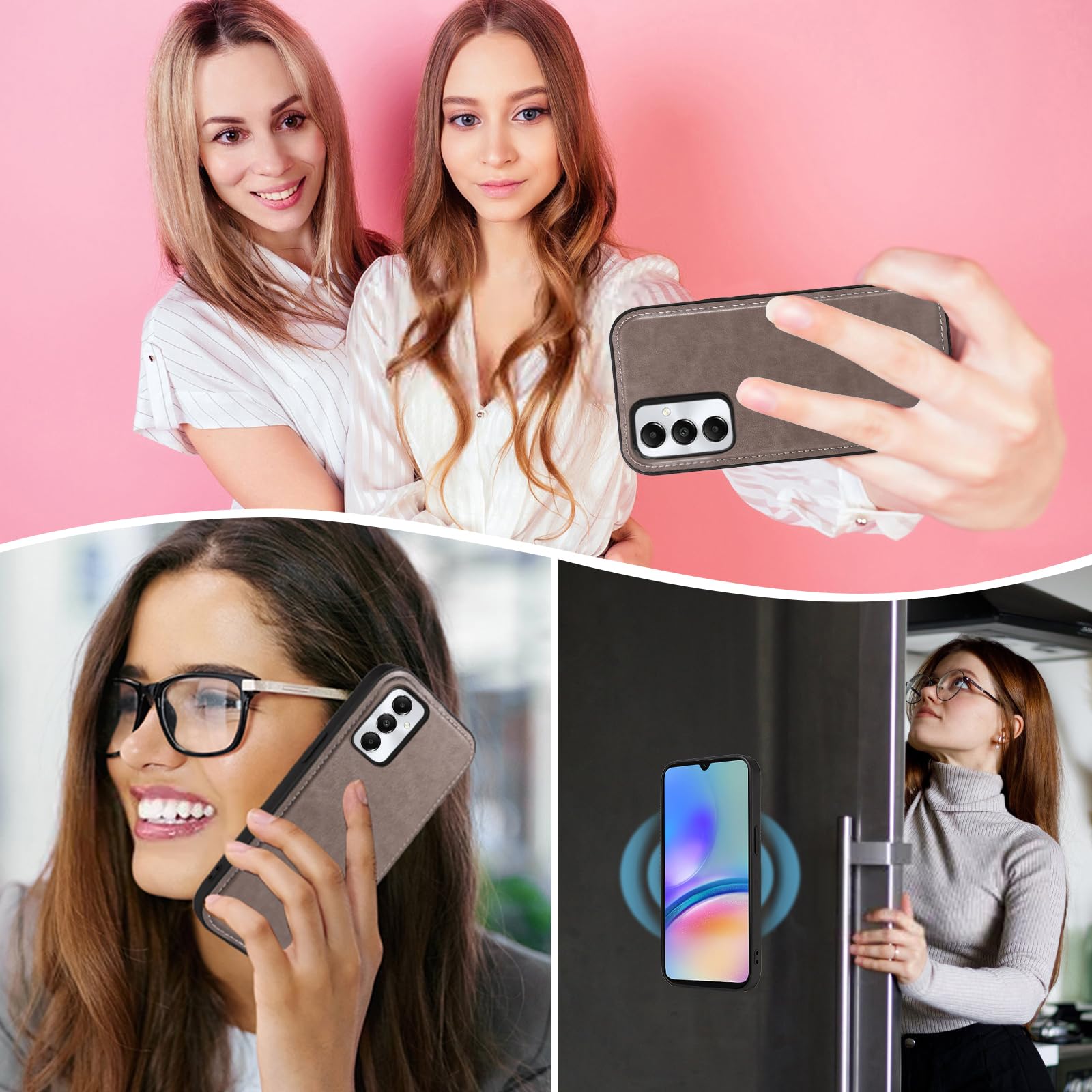 Asuwish Custodia per Samsung Galaxy A05s/A05, con pellicola protettiva, scomparto per carte di credito, pieghevole, in pelle, motivo floreale, con supporto, chiusura lampo, grigio